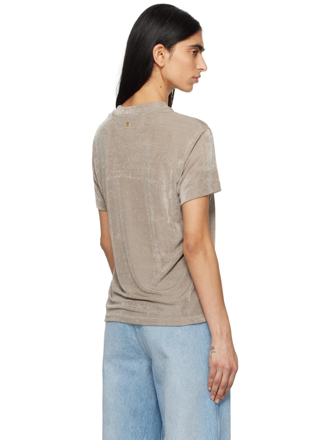 Taupe Shiny Jersey Short Sleeve T-shirt - 3