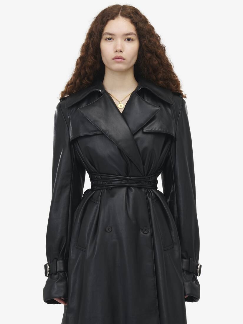 Leather Double-breasted Trench Coat - 5