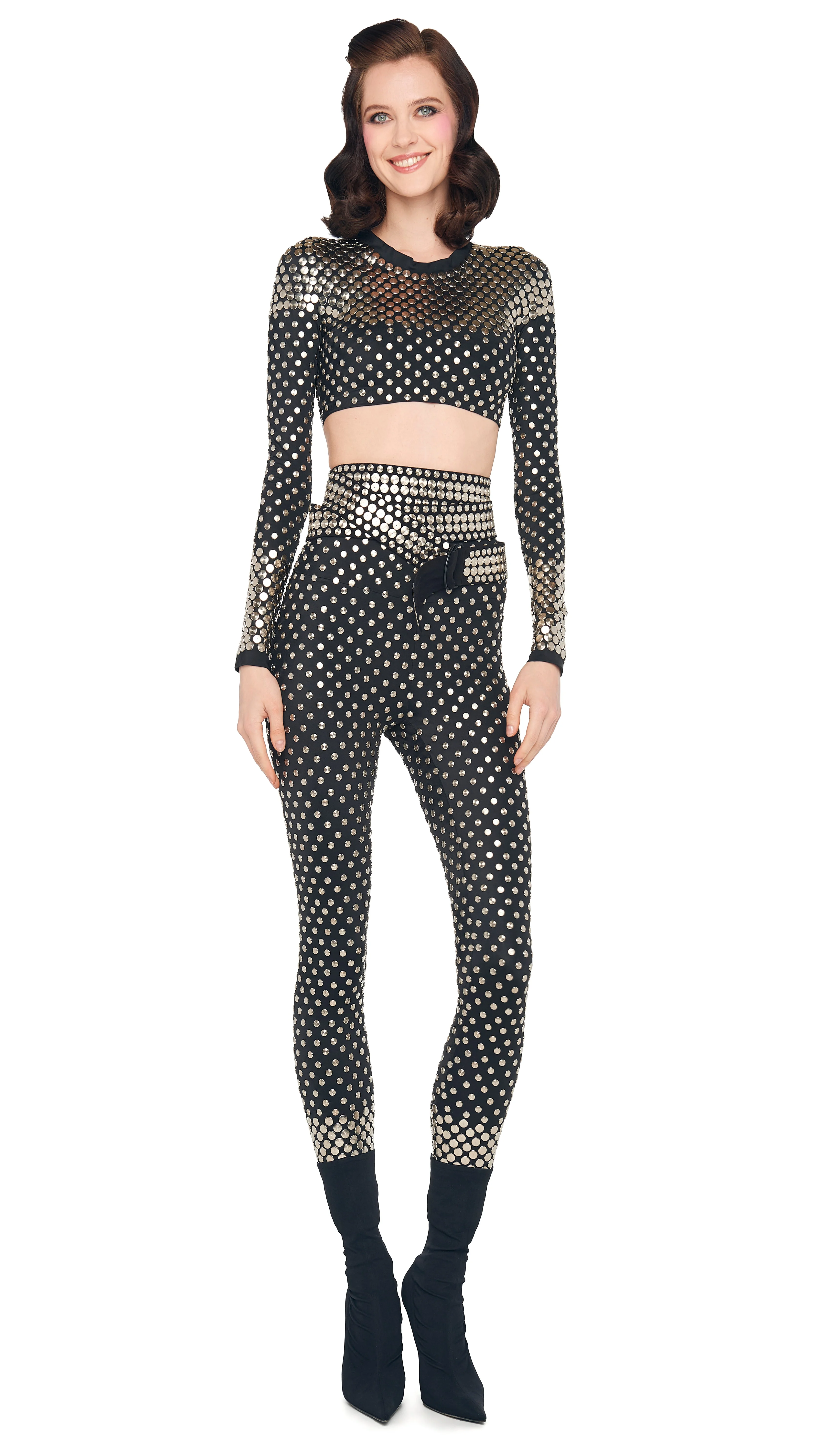 STUD CREWNECK CROPPED TOP - 1