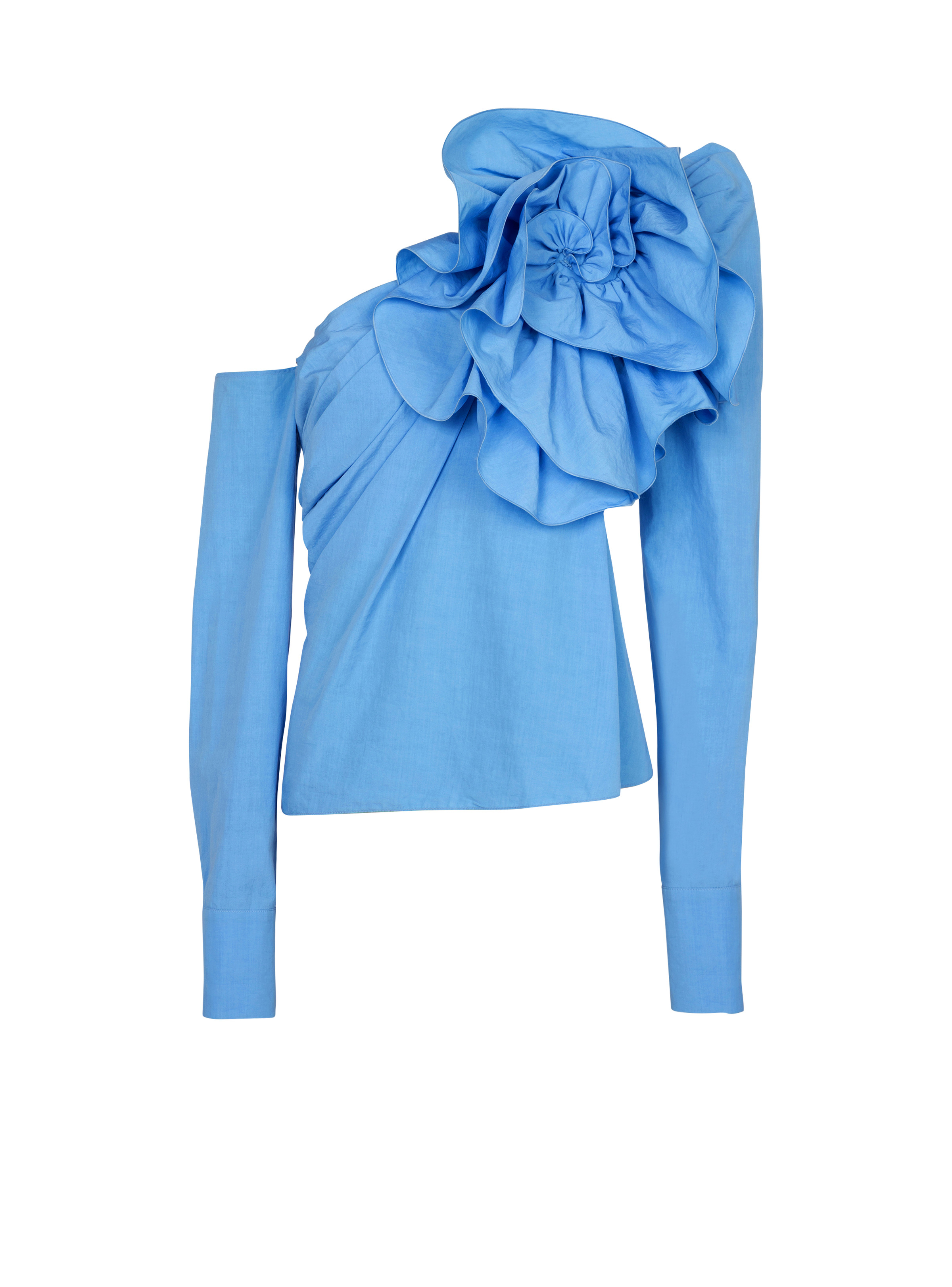 Asymmetric poplin shirt with rose - 1