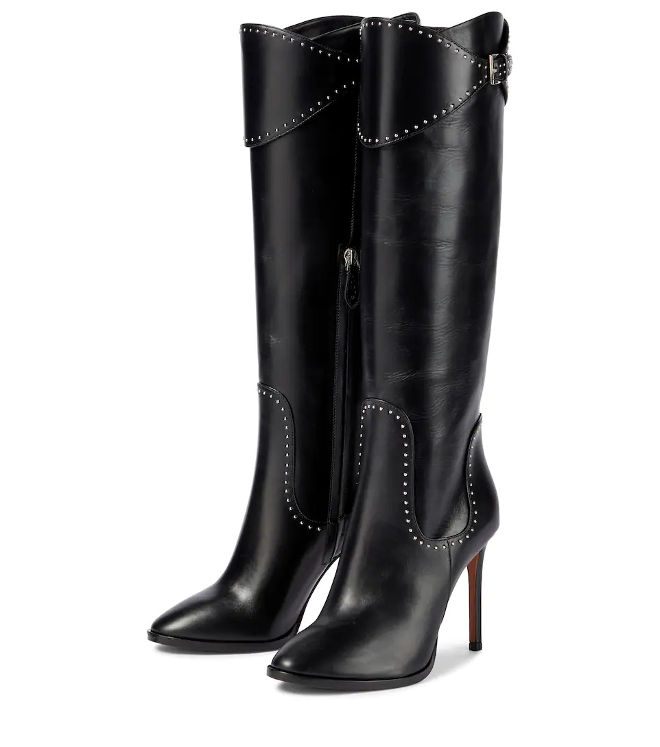 Studded leather knee-high boots - 5
