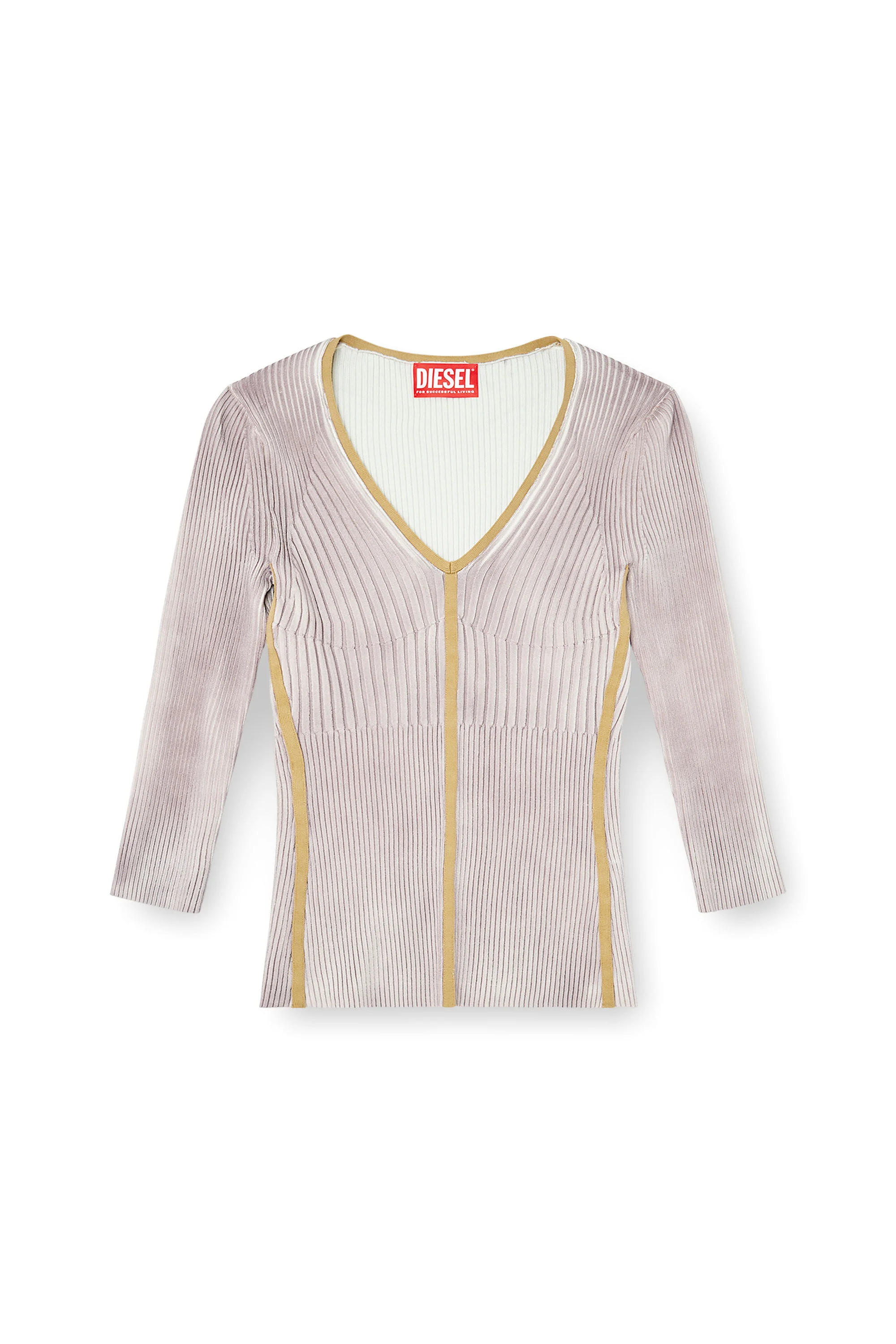 RIBBED V-NECK JUMPER WITH CONTRAST BANDS - 1