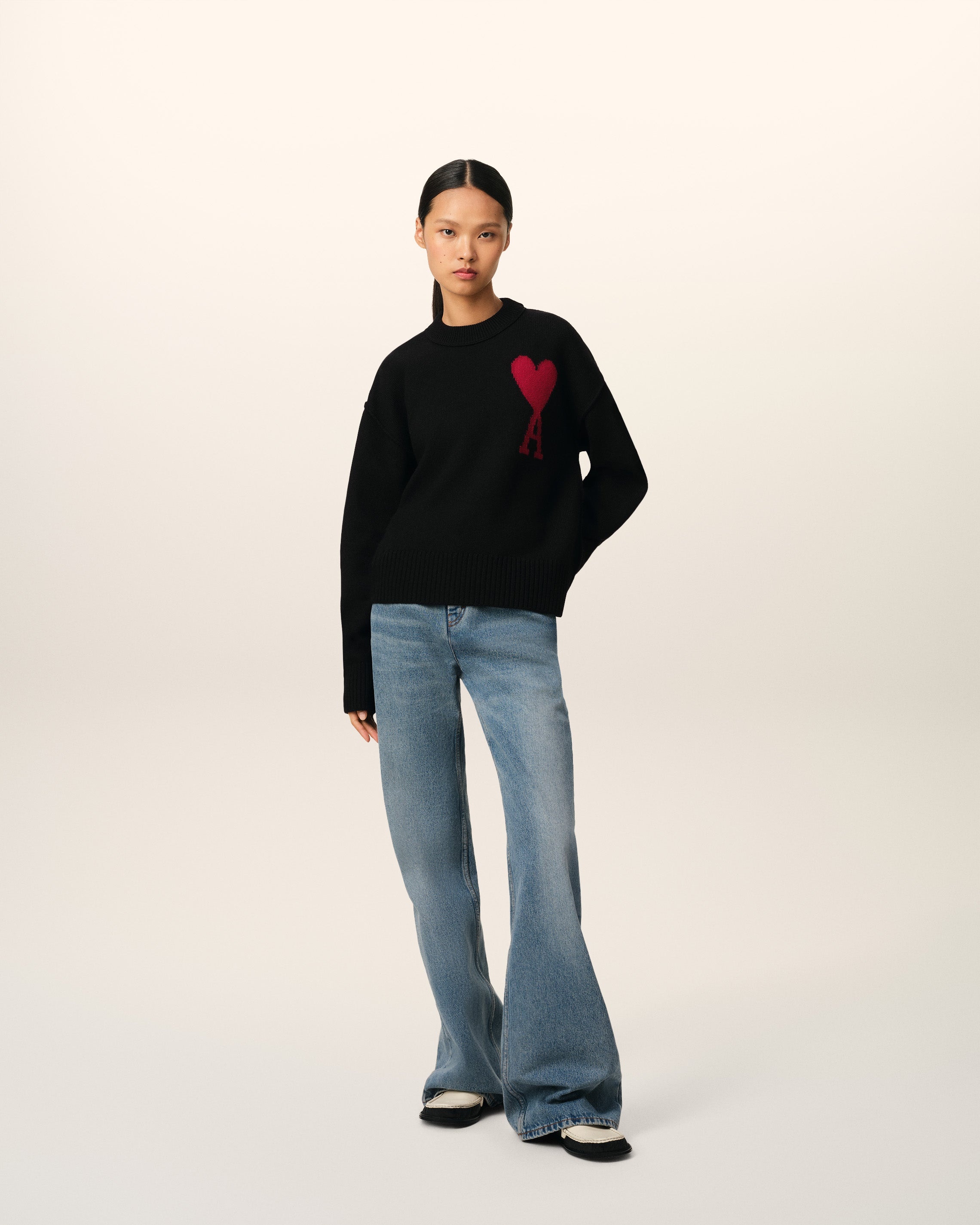 BLACK WOOL AMI DE COEUR SWEATER - 1