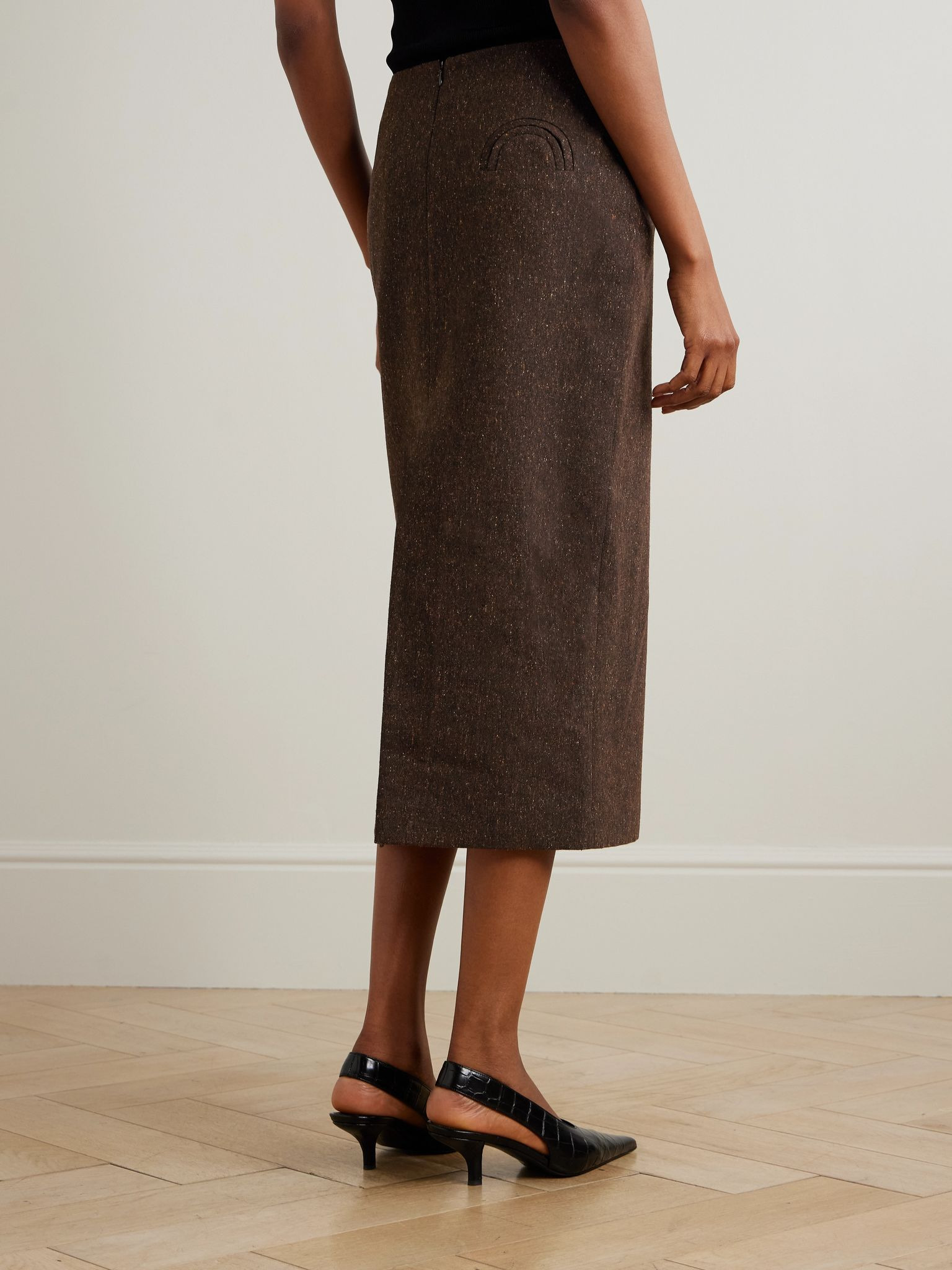 Sussex wool-blend midi skirt Brown - 3