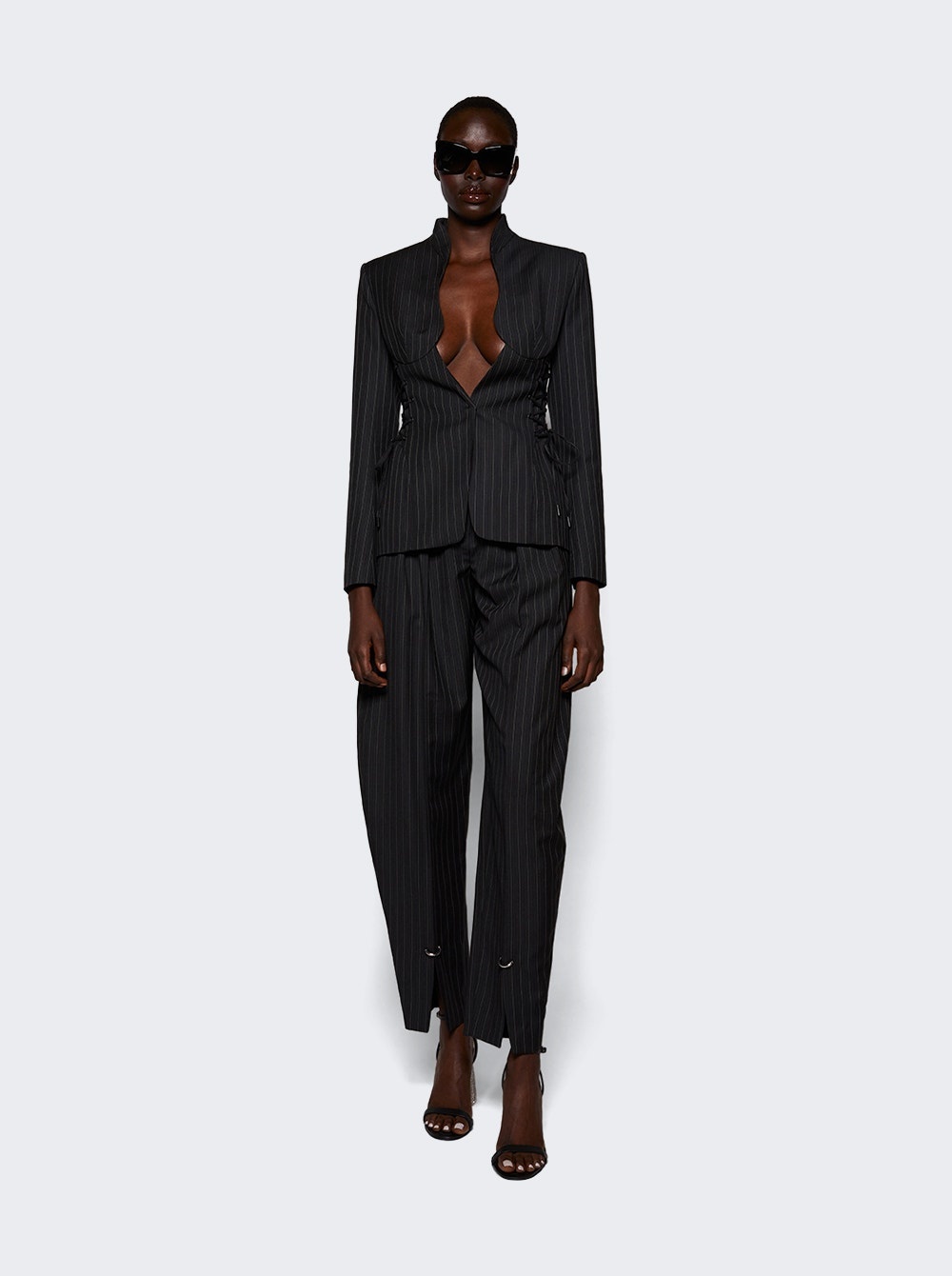 Pinstripe Scultural Laced Jacket Black On Grey - 2