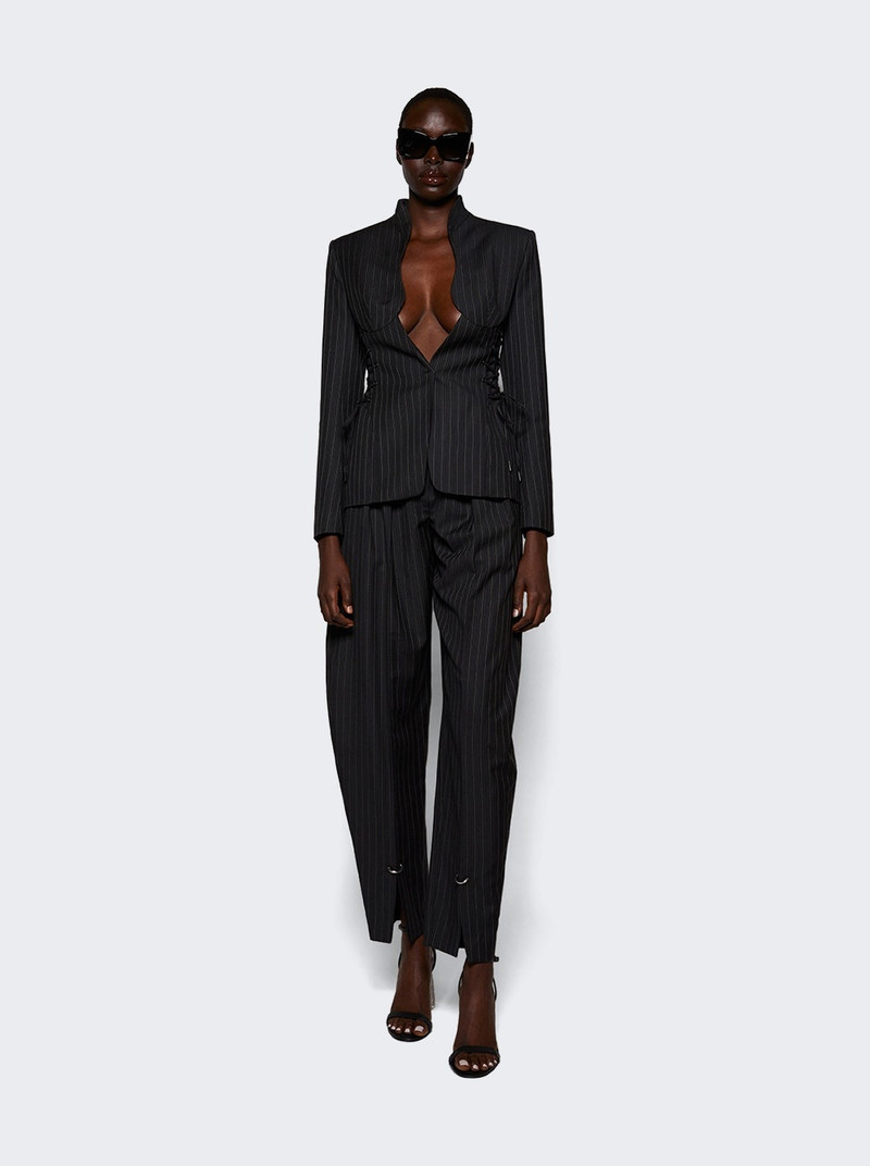 MUGLER Pinstripe Scultural Laced Jacket Black On Grey outlook