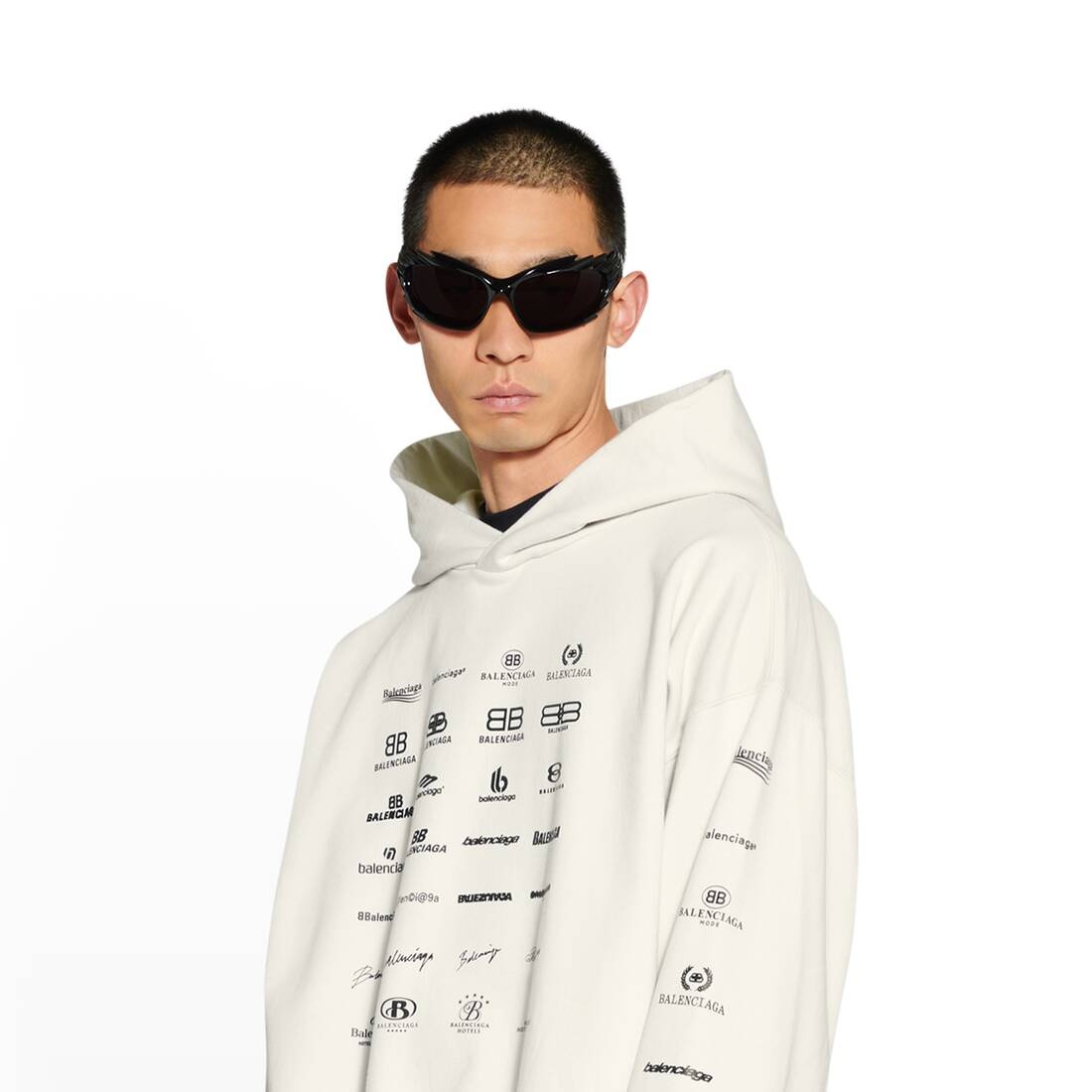 BALENCIAGA Archives Logos Hoodie Medium Fit in Light Beige