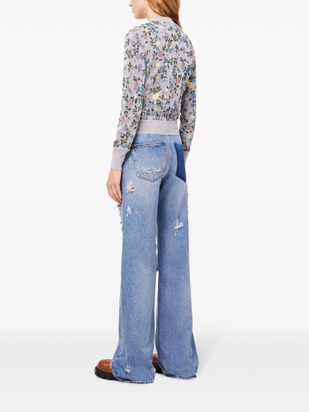 ripped-detailing cotton wide-leg jeans - 3