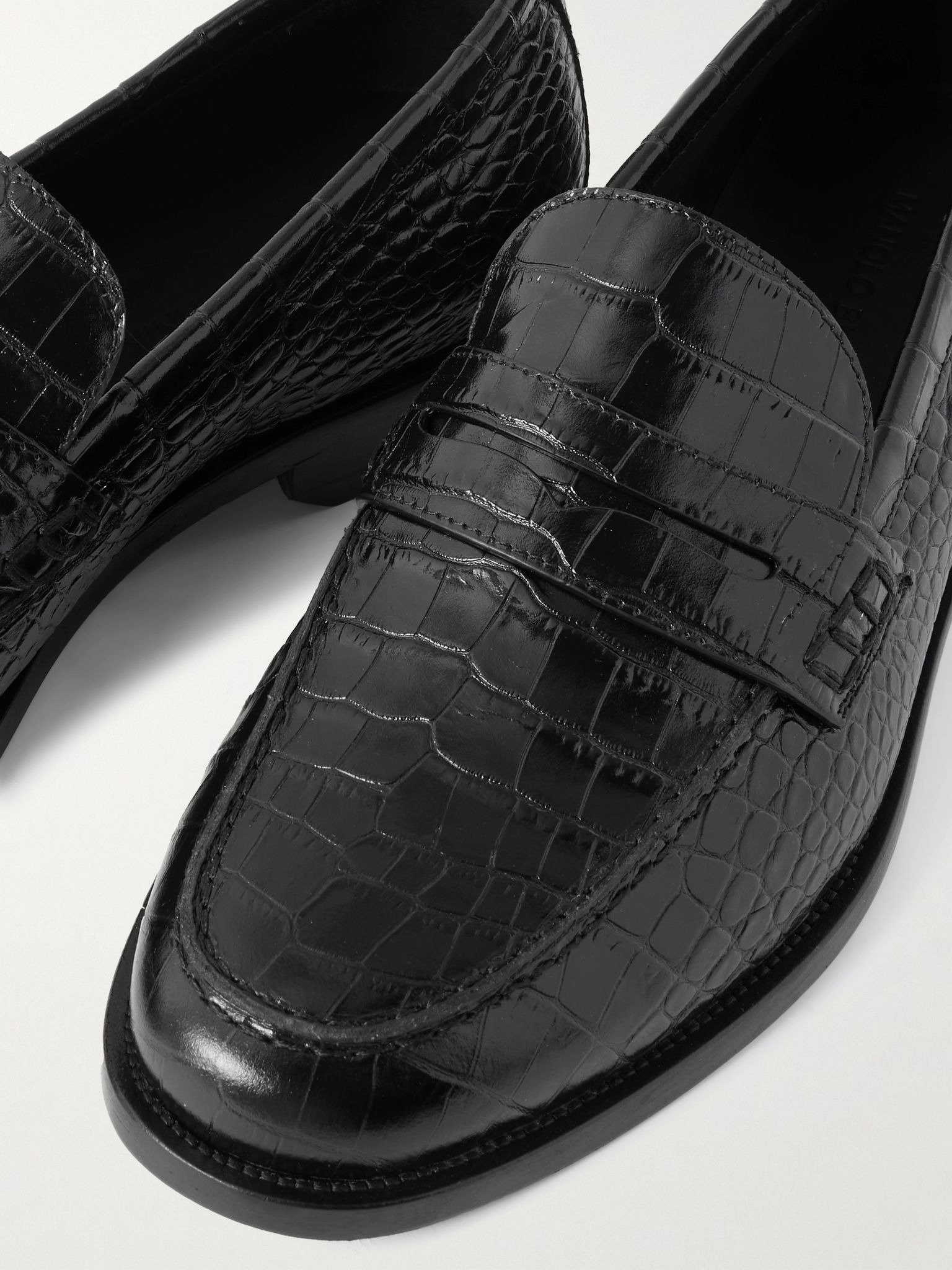 Perry Croc-Effect Leather Loafers Black - 5