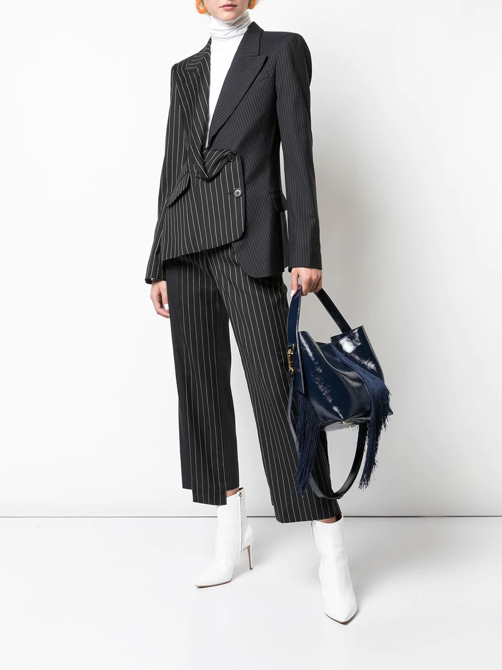 two-tone pinstripe asymmetric blazer - 2