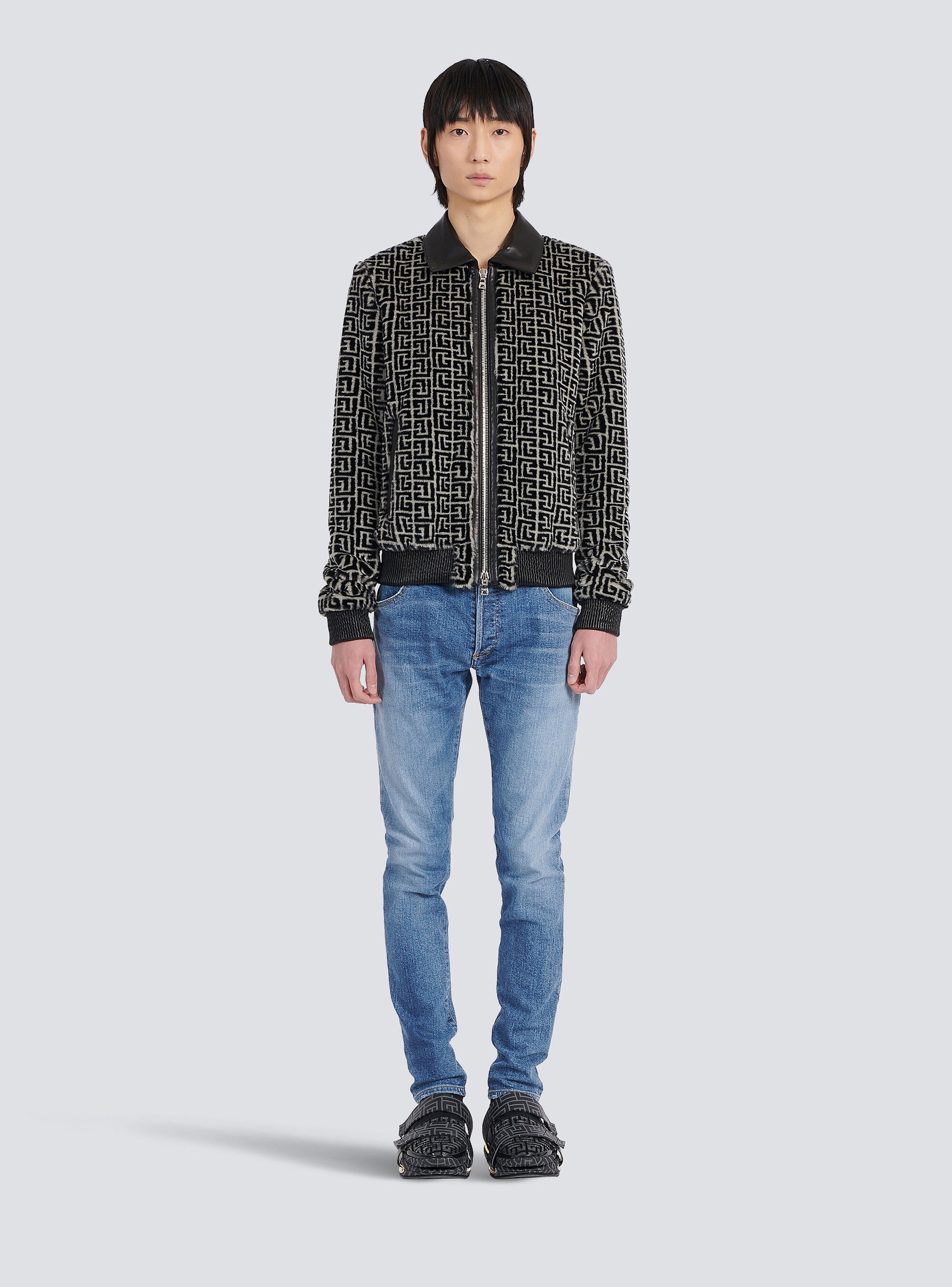 Faux fur bomber jacket with Balmain monogram - 3