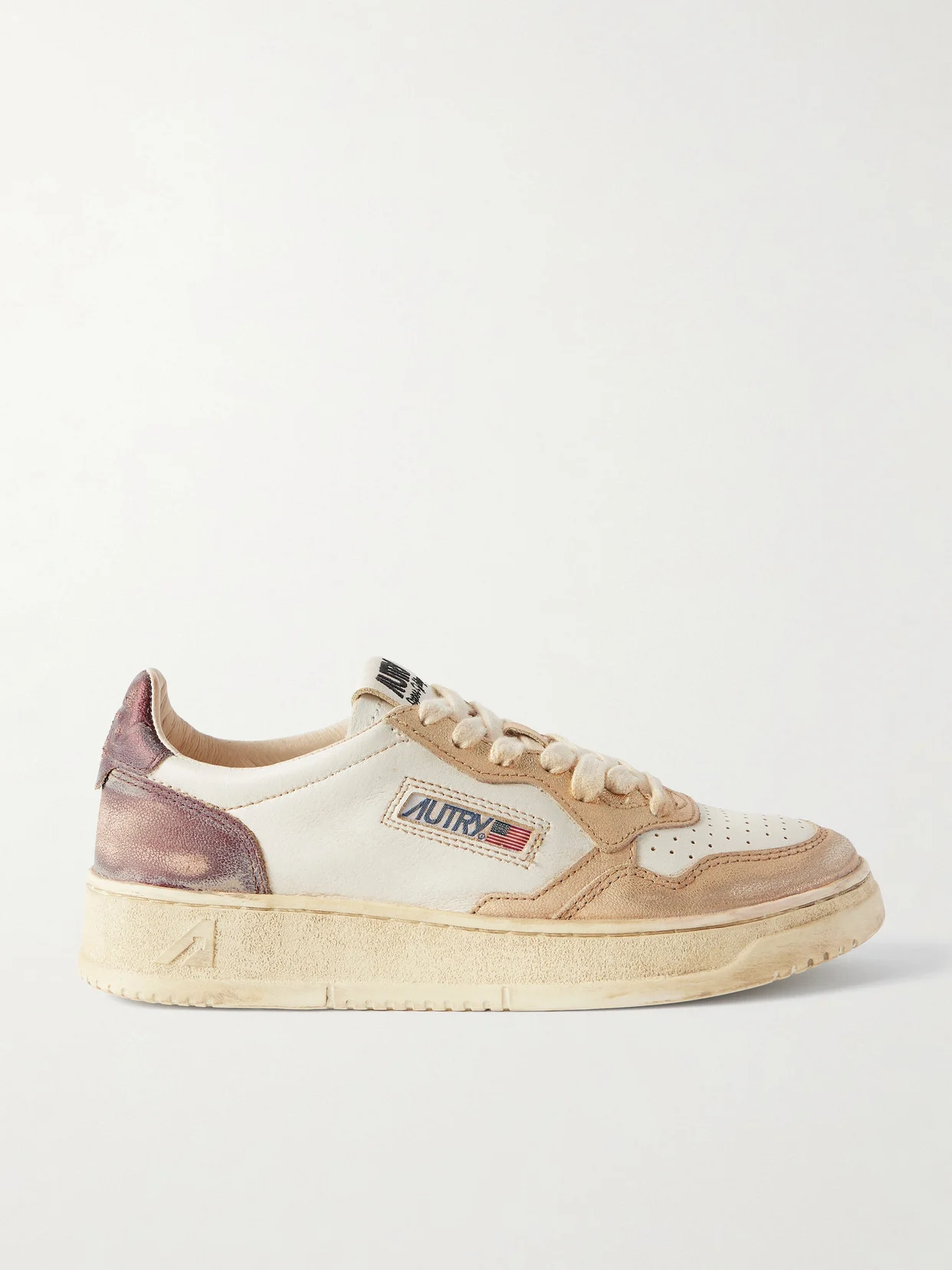 Super Vintage Distressed Paneled Metallic Leather Sneakers - 1