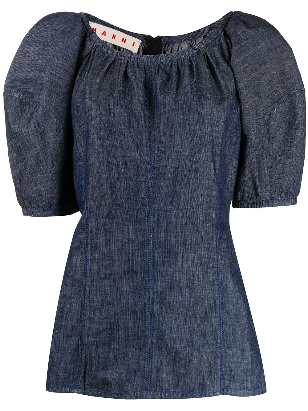 puffed sleeves denim blouse - 1