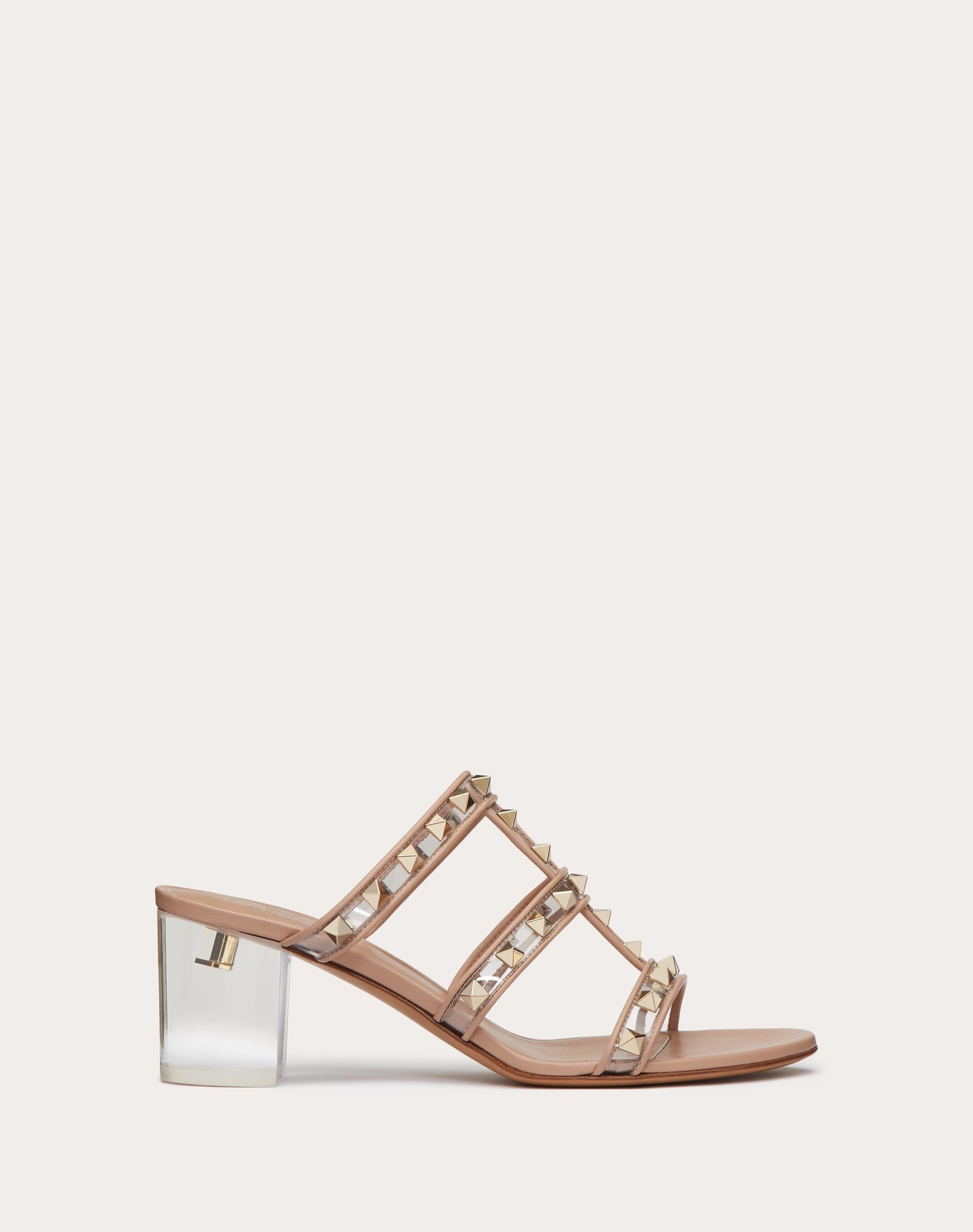 ROCKSTUD SLIDER SANDAL IN POLYMER MATERIAL WITH PLEXI HEEL 60MM - 1