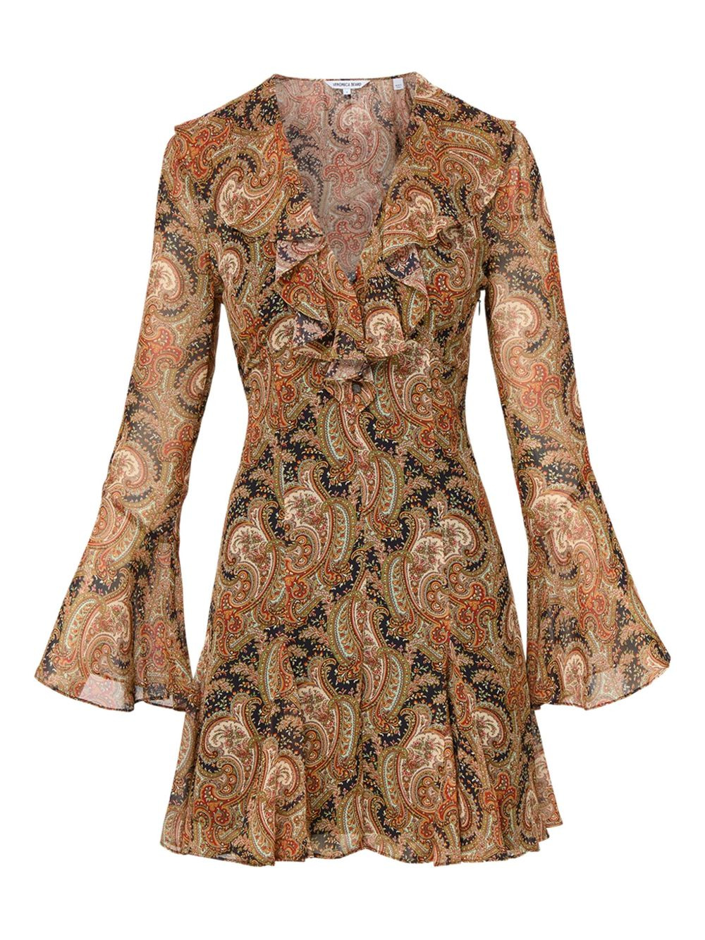 Adrienne paisley-print bell-sleeve mini dress - 1