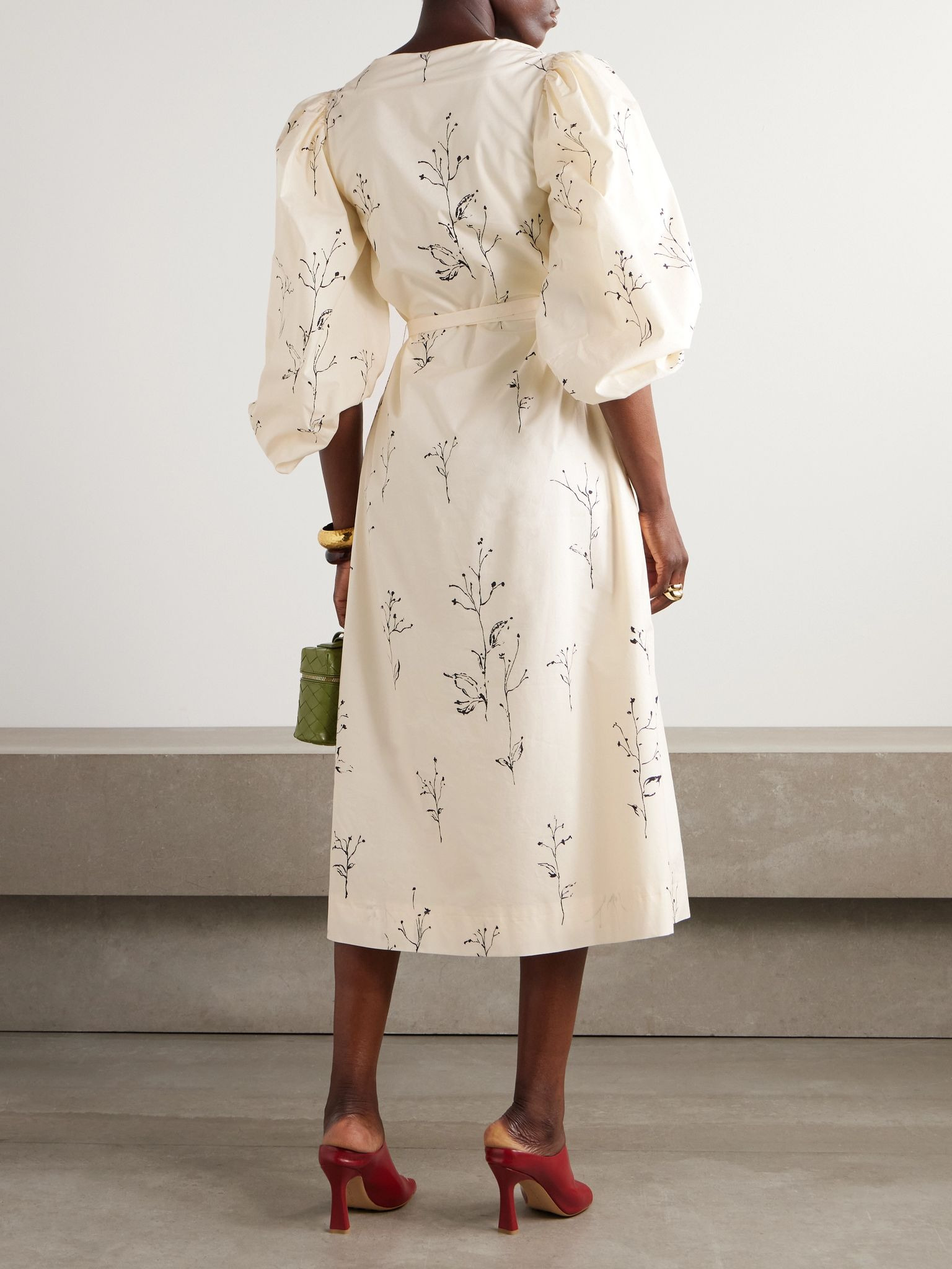 Corrie belted printed cotton-poplin midi dress Ivory - 3