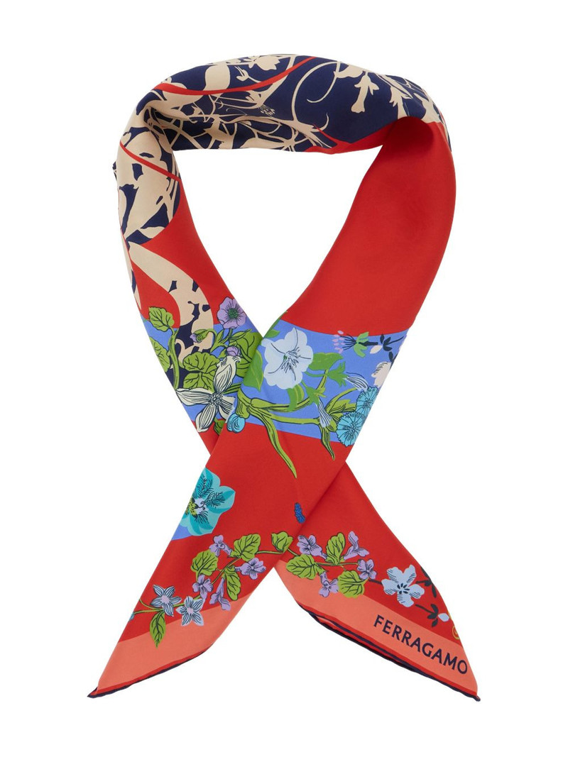 FERRAGAMO floral-print logo scarf outlook