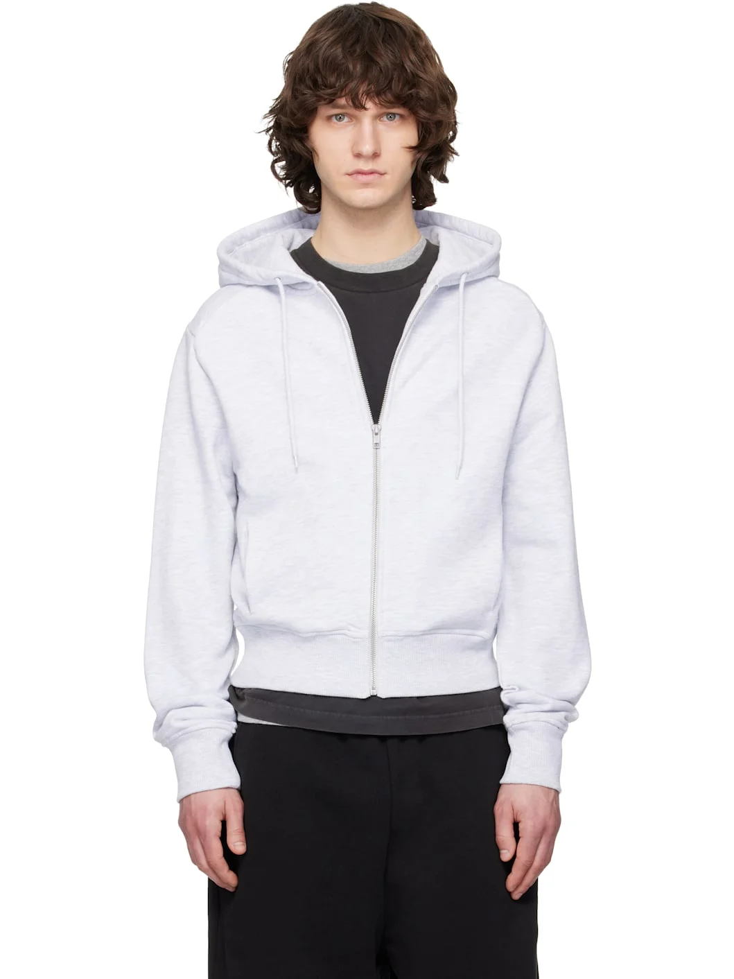 Gray Slim Zip Up Hoodie - 1