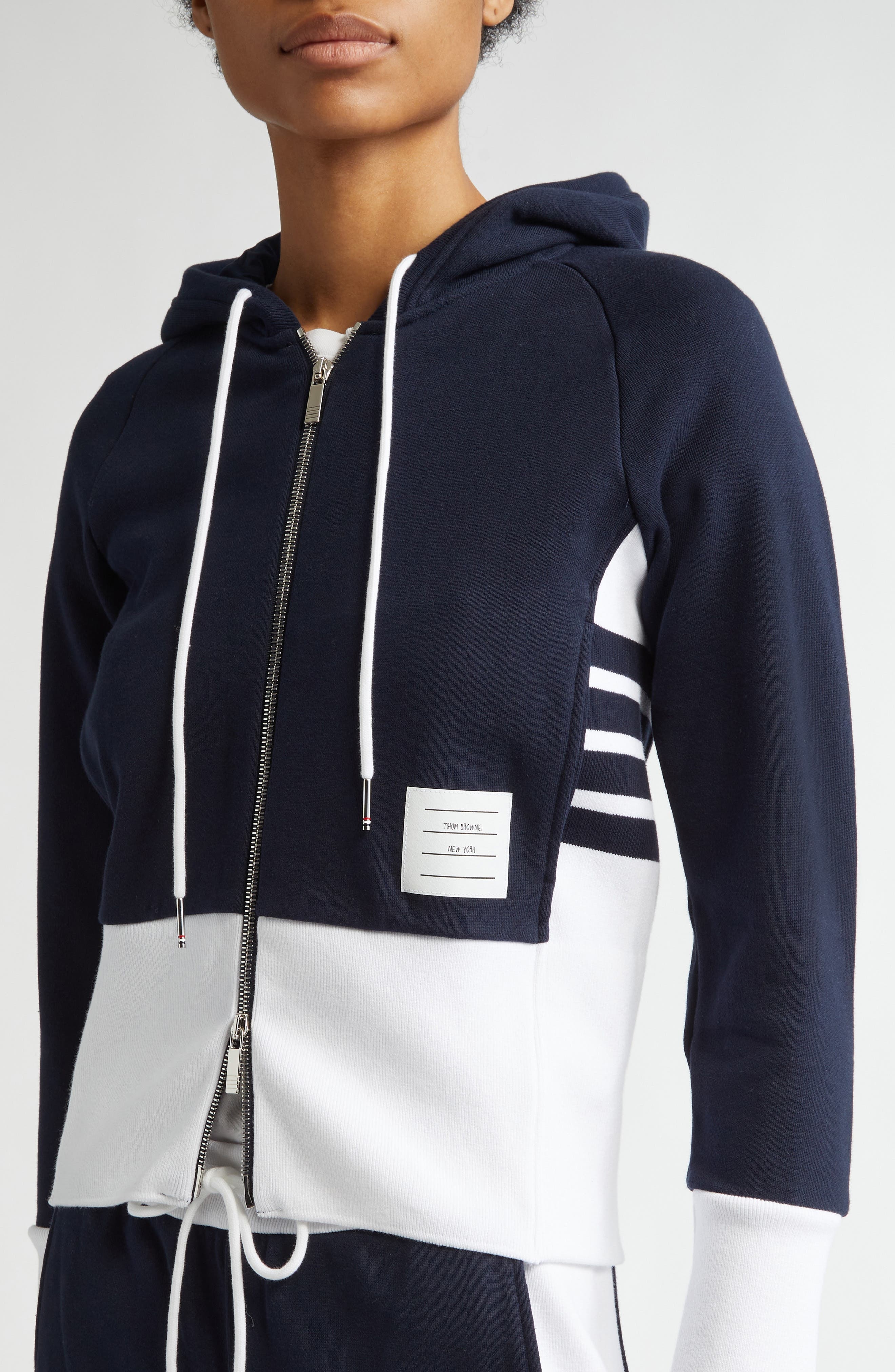 Thom Browne 4-Bar Colorblock French Terry Zip Hoodie in Navy at Nordstrom - 5