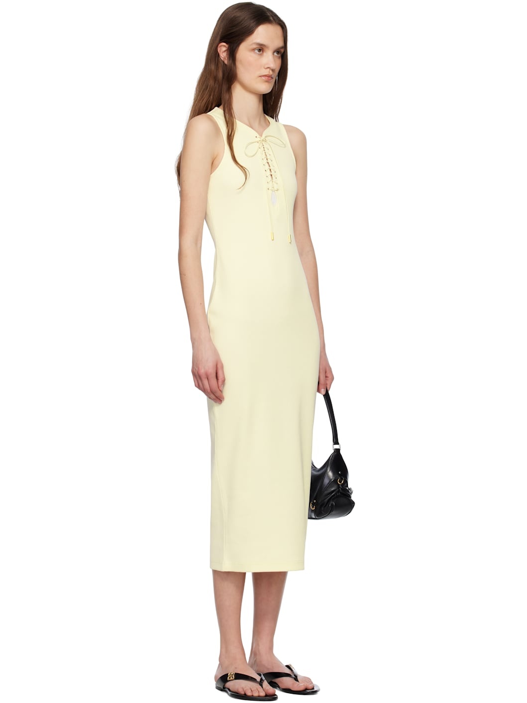 Off-White Lace Up Rib Tank Midi Dress - 2