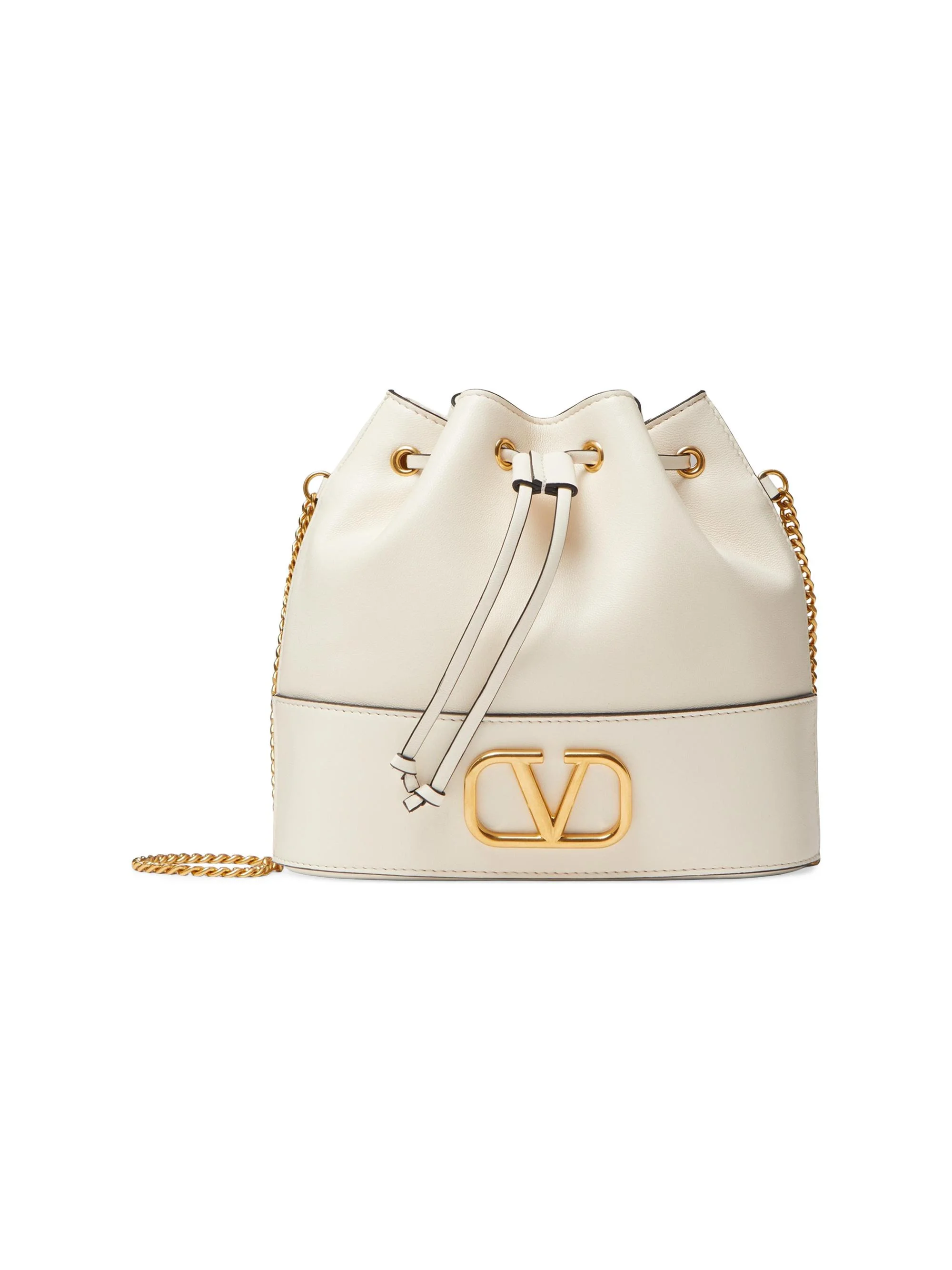 Women's Mini VLogo Signature Bucket Bag in Nappa Leather - Light Ivory - 1