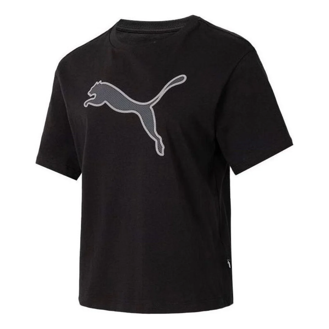 (WMNS) PUMA Graphic Sport T-Shirt 'Black Grey' 682164-01 - 1