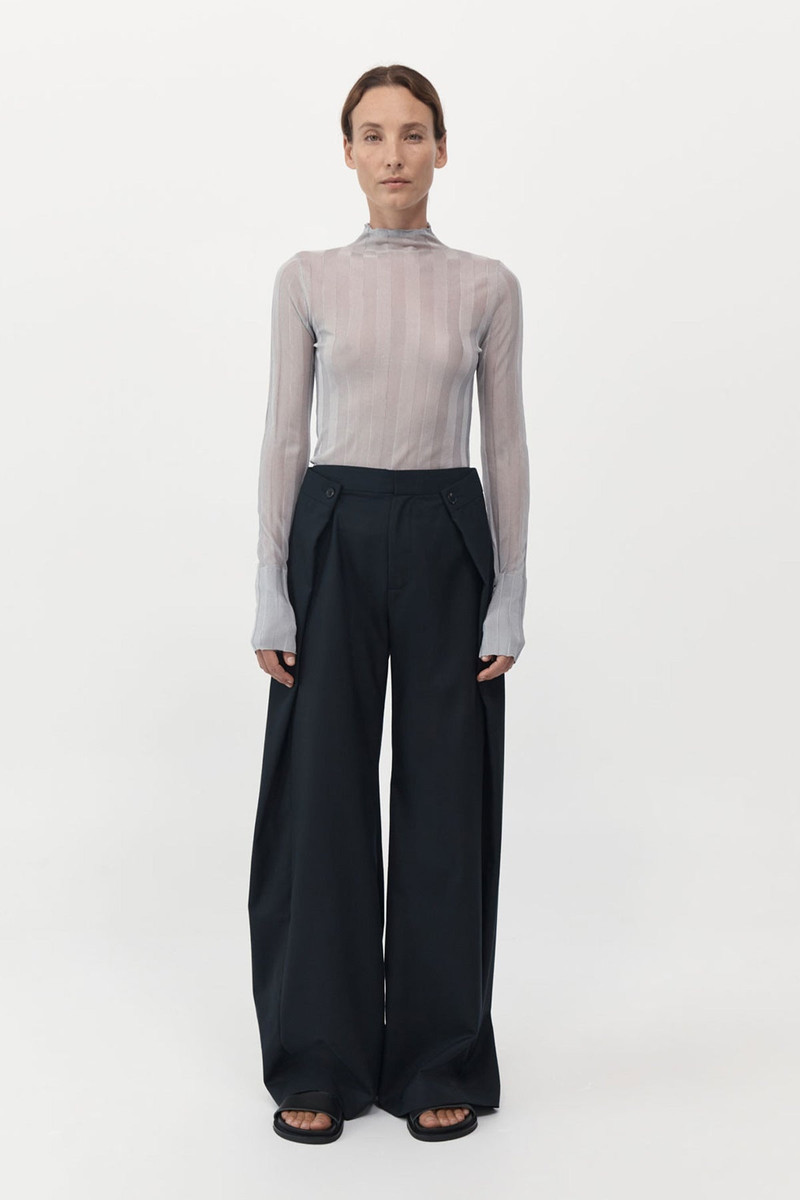 ST. AGNI Fine Pleat Long Sleeve Top - Silver outlook