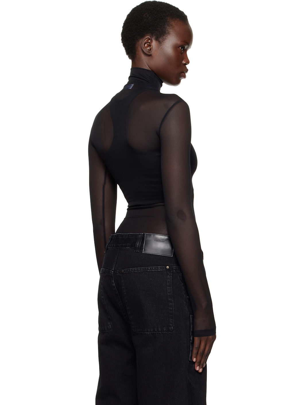Black 'Off' Stamp Mesh L/S Turtleneck - 3