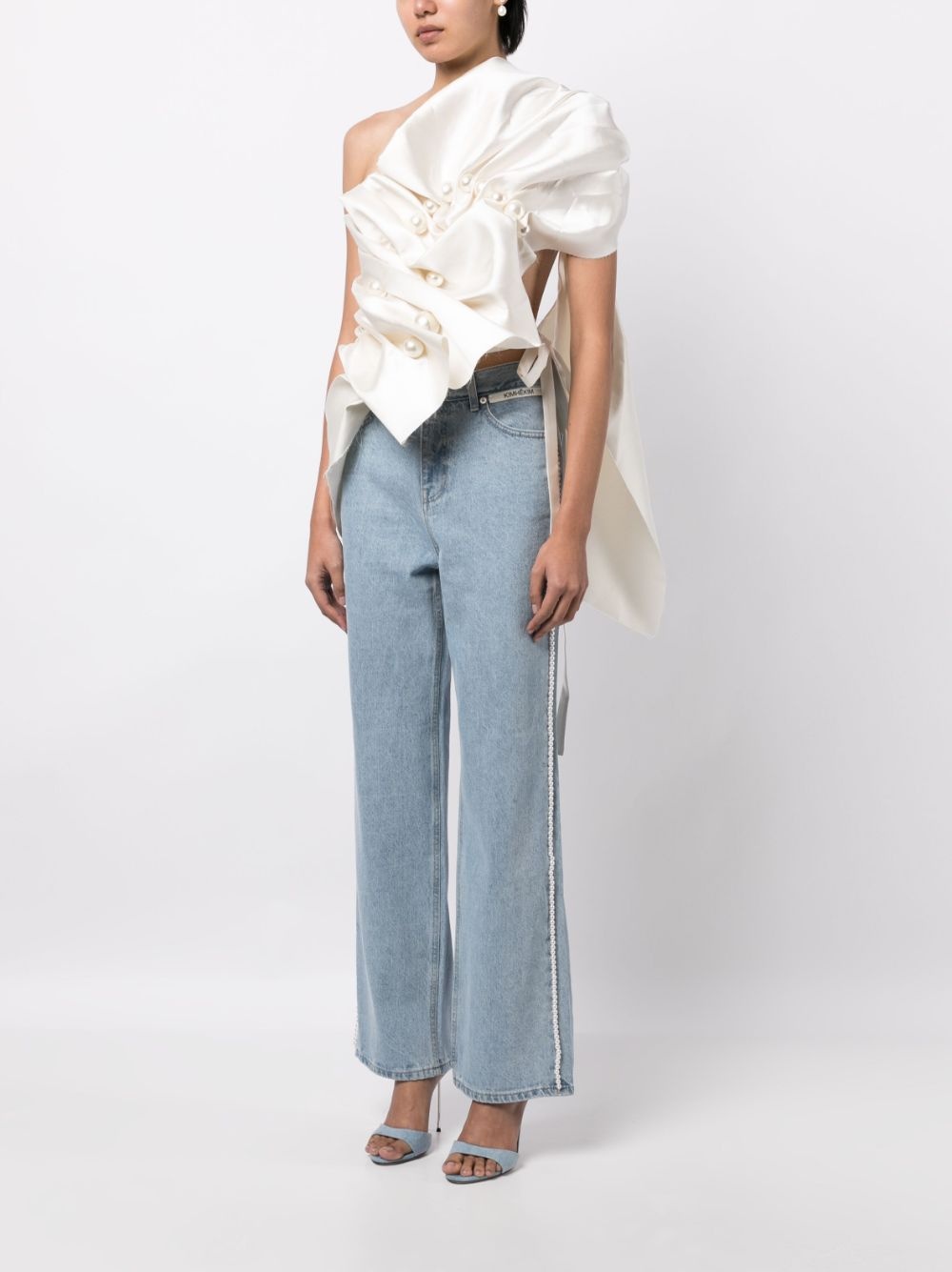 asymmetric gathered pearl-detail blouse - 3