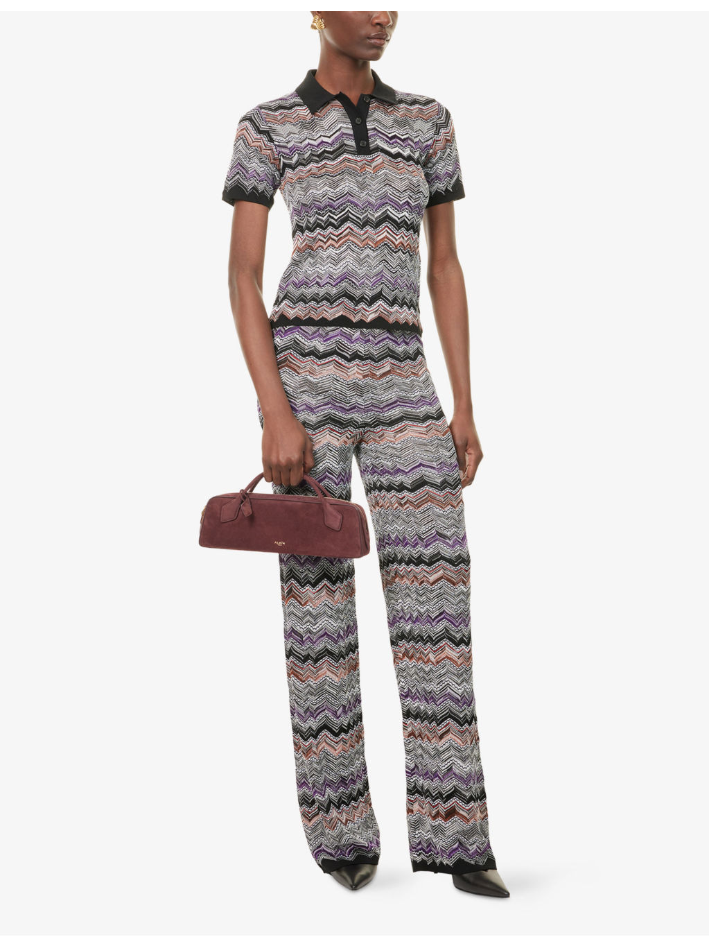 Chevron-Knit Short Sleeve Polo Shirt - 2