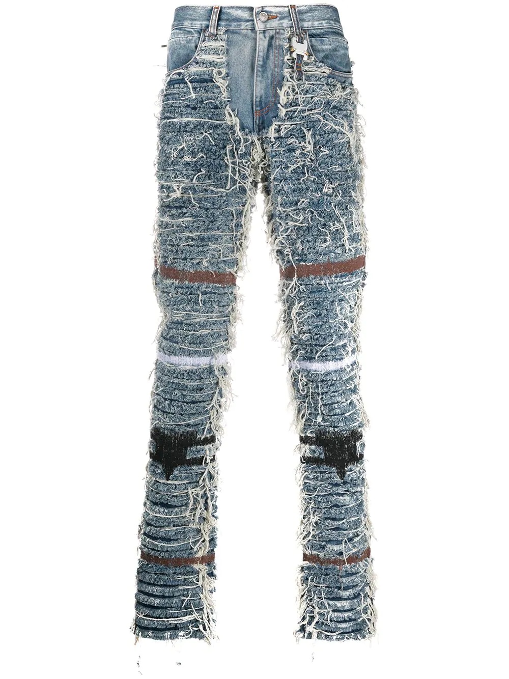 distressed frayed straight leg jeans - 1