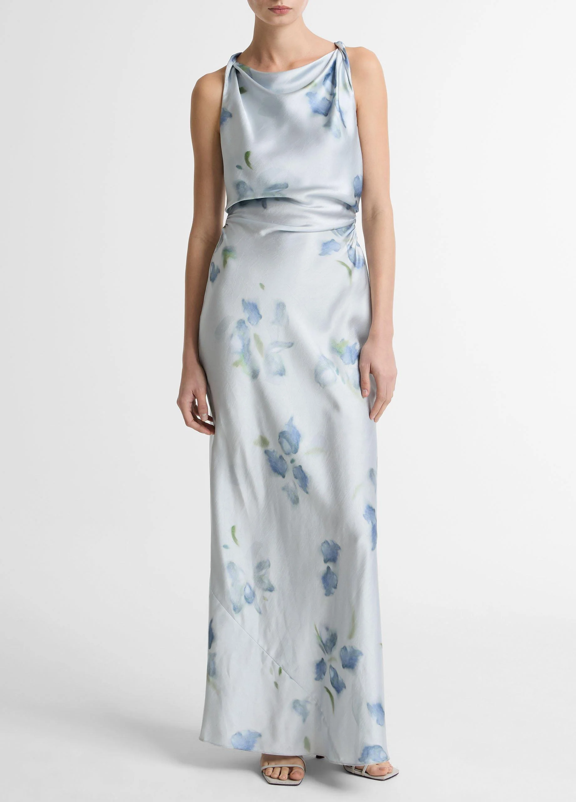 Petal Blur Satin Twist-Shoulder Dress - 1