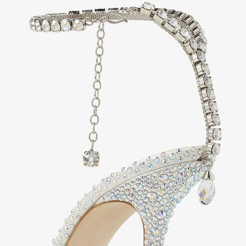 Saeda 100 Ivory Satin Pumps with Crystal Embellishment 3