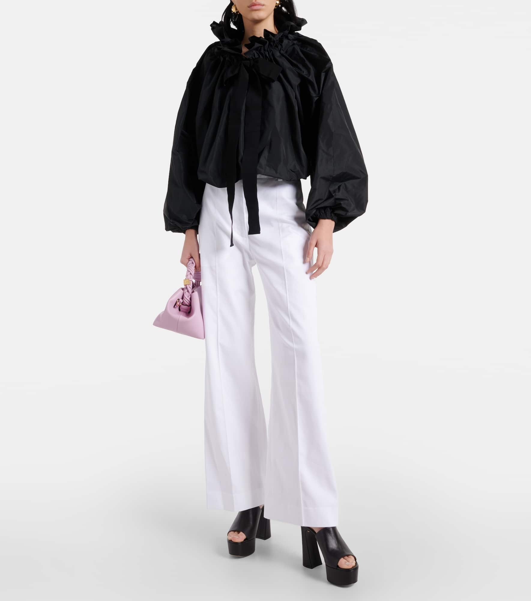 Ruffled off-shoulder faille crop top - 2