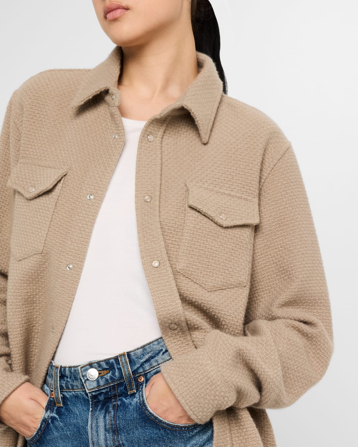Smoke Waffle Cashmere Shirt Jacket - 5