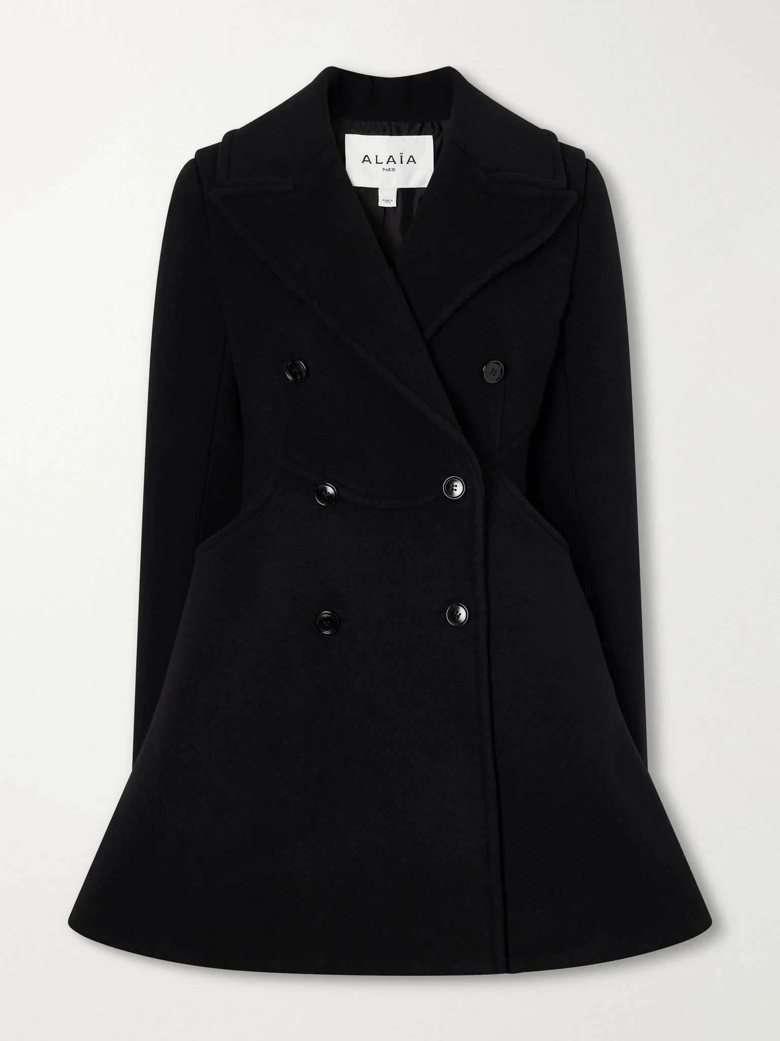 Double-breasted wool-woven coat Black - 1