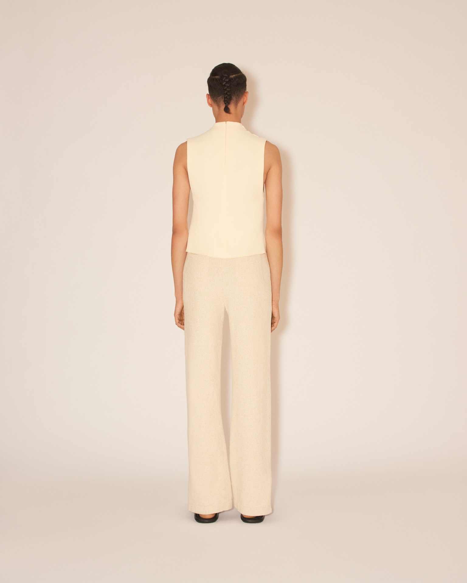 CELIA - Knitted straight leg trouser - Creme melange - 4