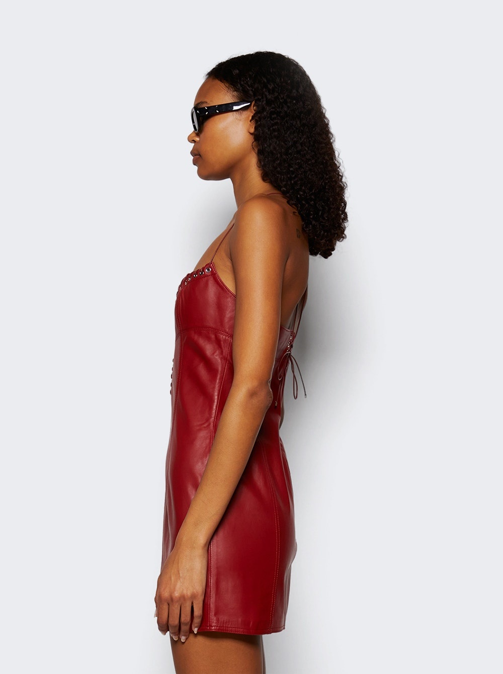 Cleavage Leather Mini Dress Red - 4