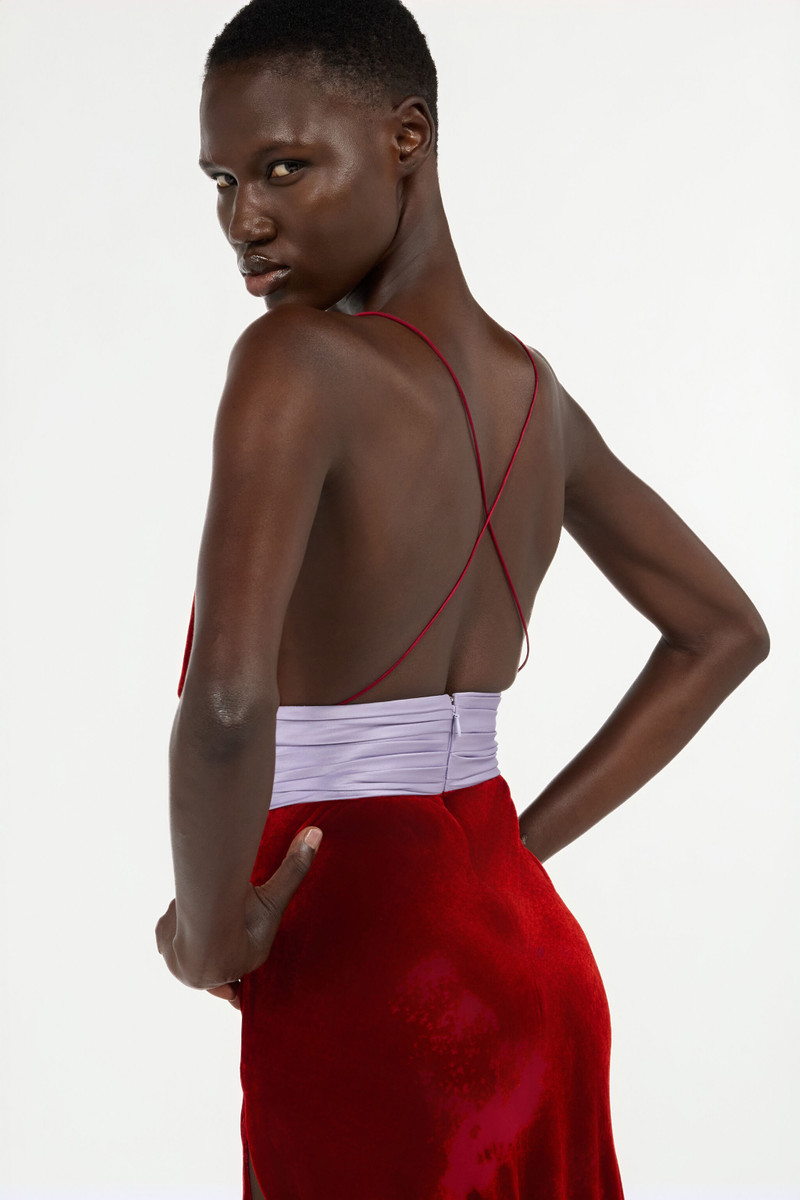 Long Dark Red Dress With Marine Print 6