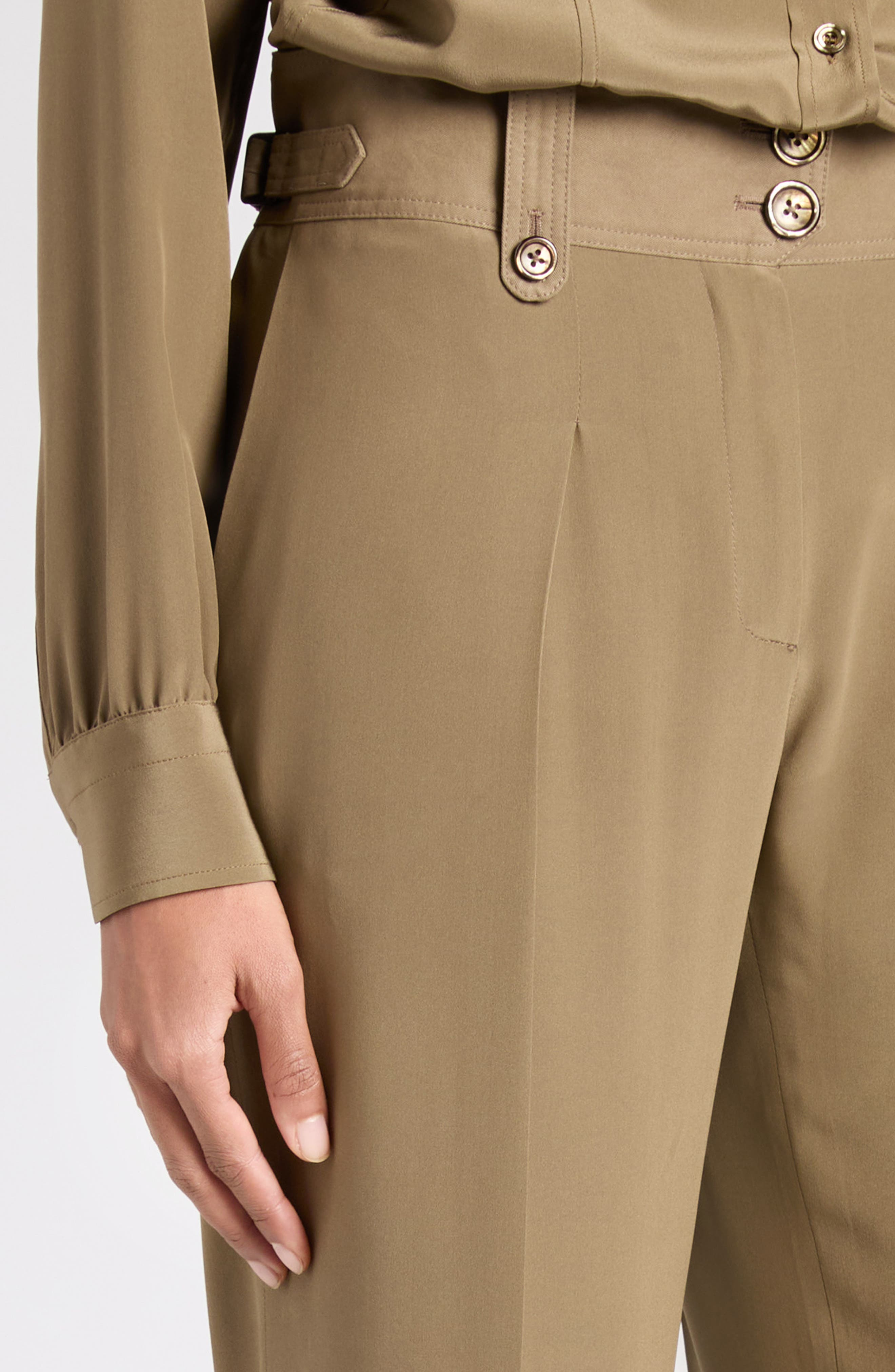 TOM FORD Pleated Wide Leg Silk Crêpe de Chine Pants in Fg501 Khaki at Nordstrom - 5