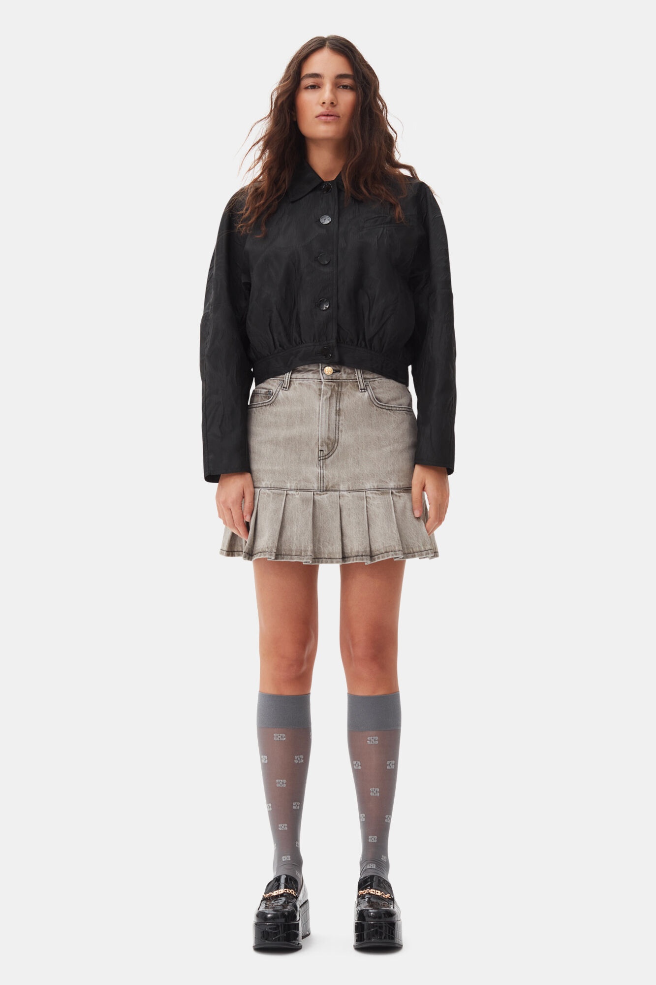 GREY FUTURE DENIM PLEATED MINI SKIRT - 2