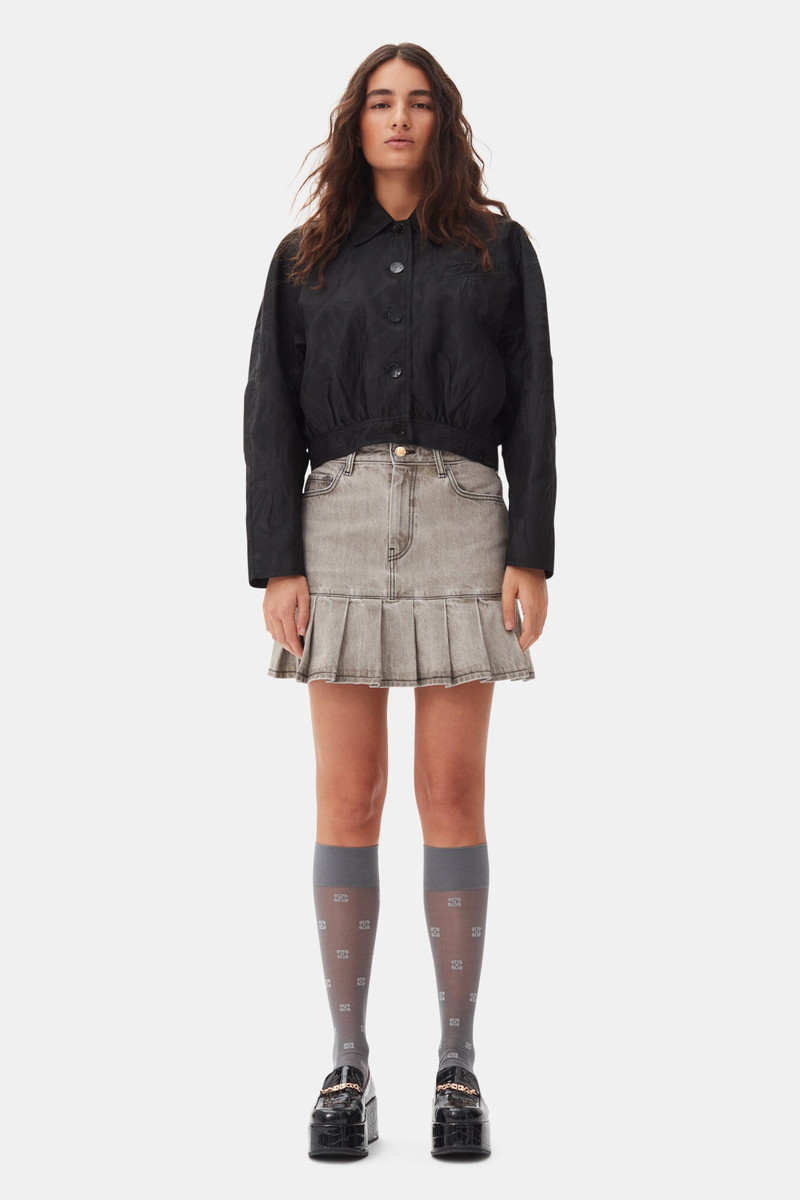 GANNI GREY FUTURE DENIM PLEATED MINI SKIRT outlook