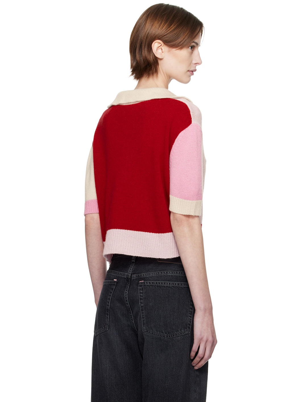 Pink & Red Cashmere Colour Block Polo - 3