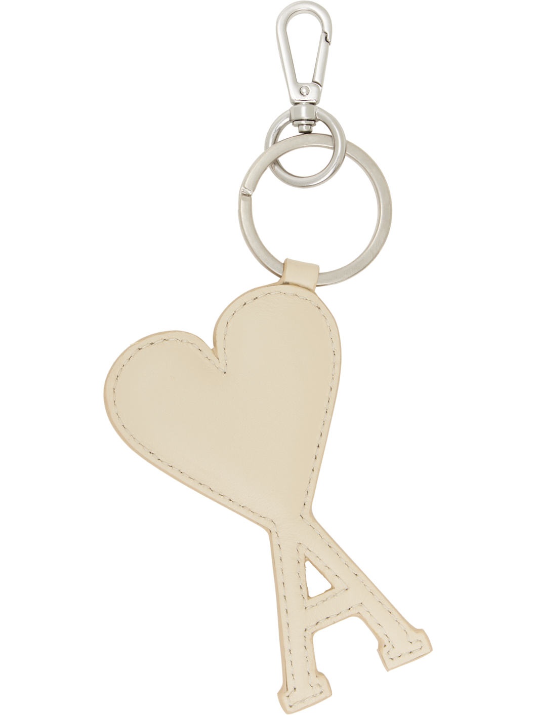Silver & Beige Leather Ami de Coeur Keychain - 2