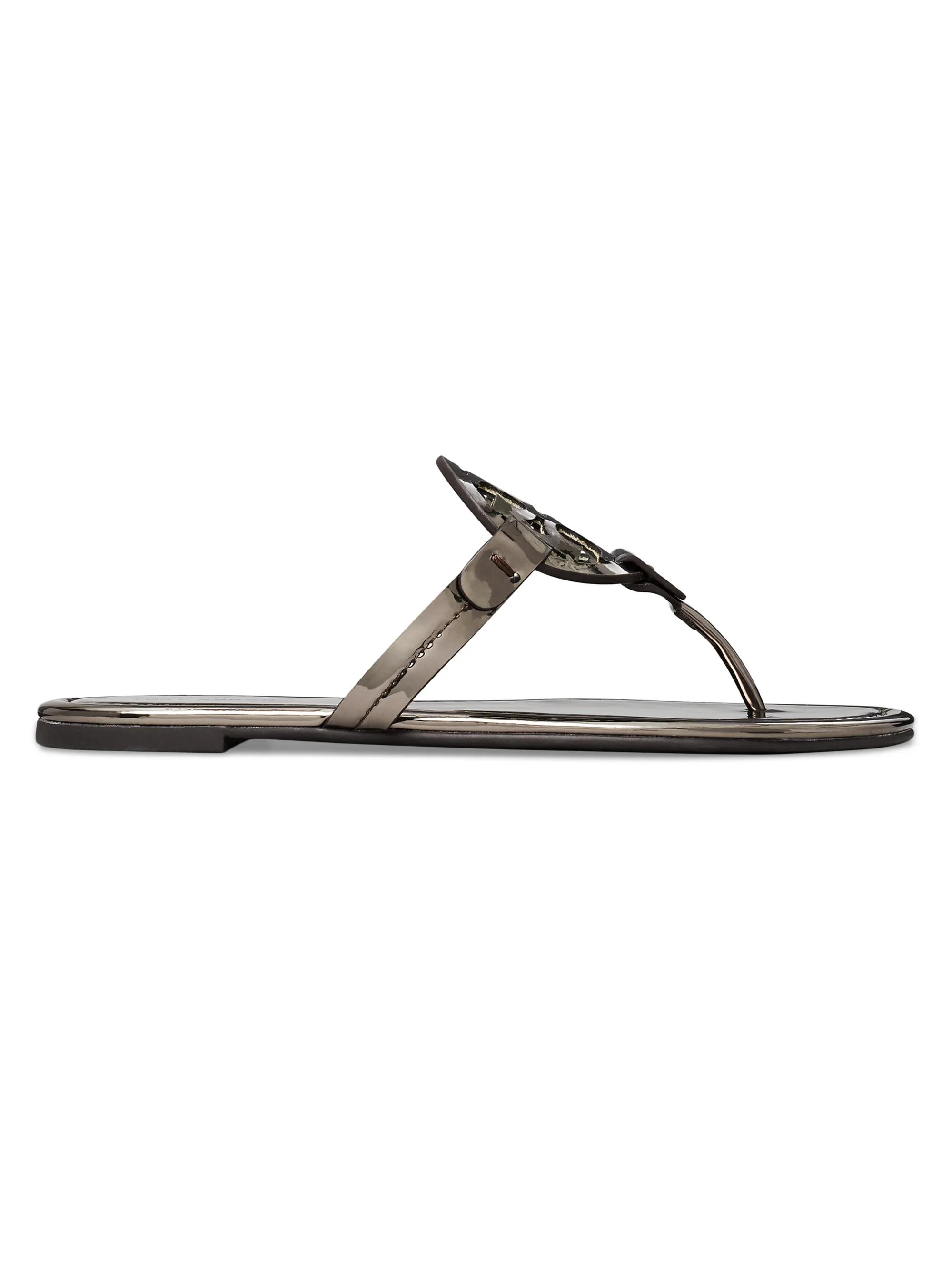 Women's Miller Logo Flat Sandals - Shiny Dark Grey - 1
