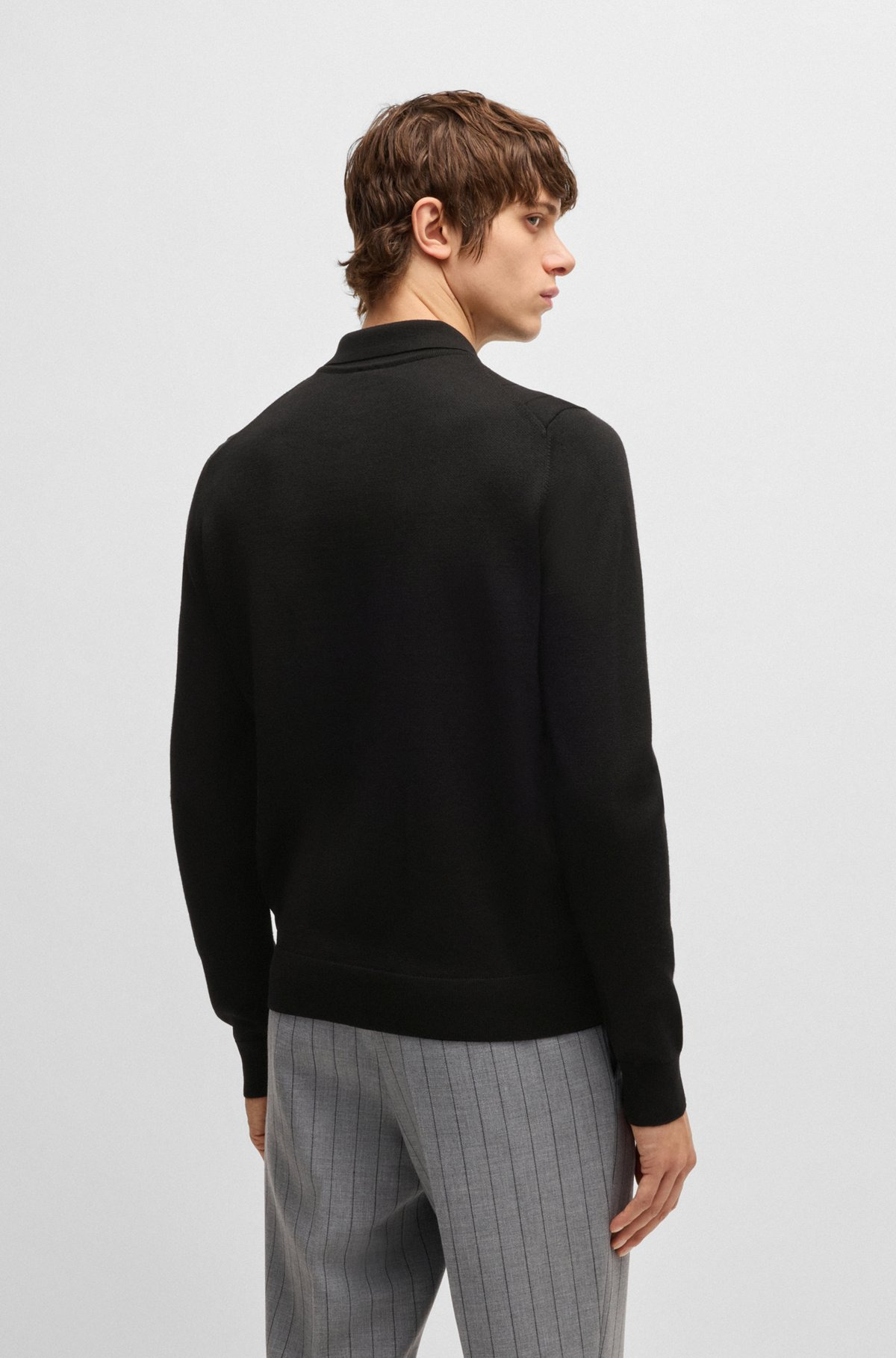 WOOL POLO SWEATER WITH KNITTED STRIPES - 5