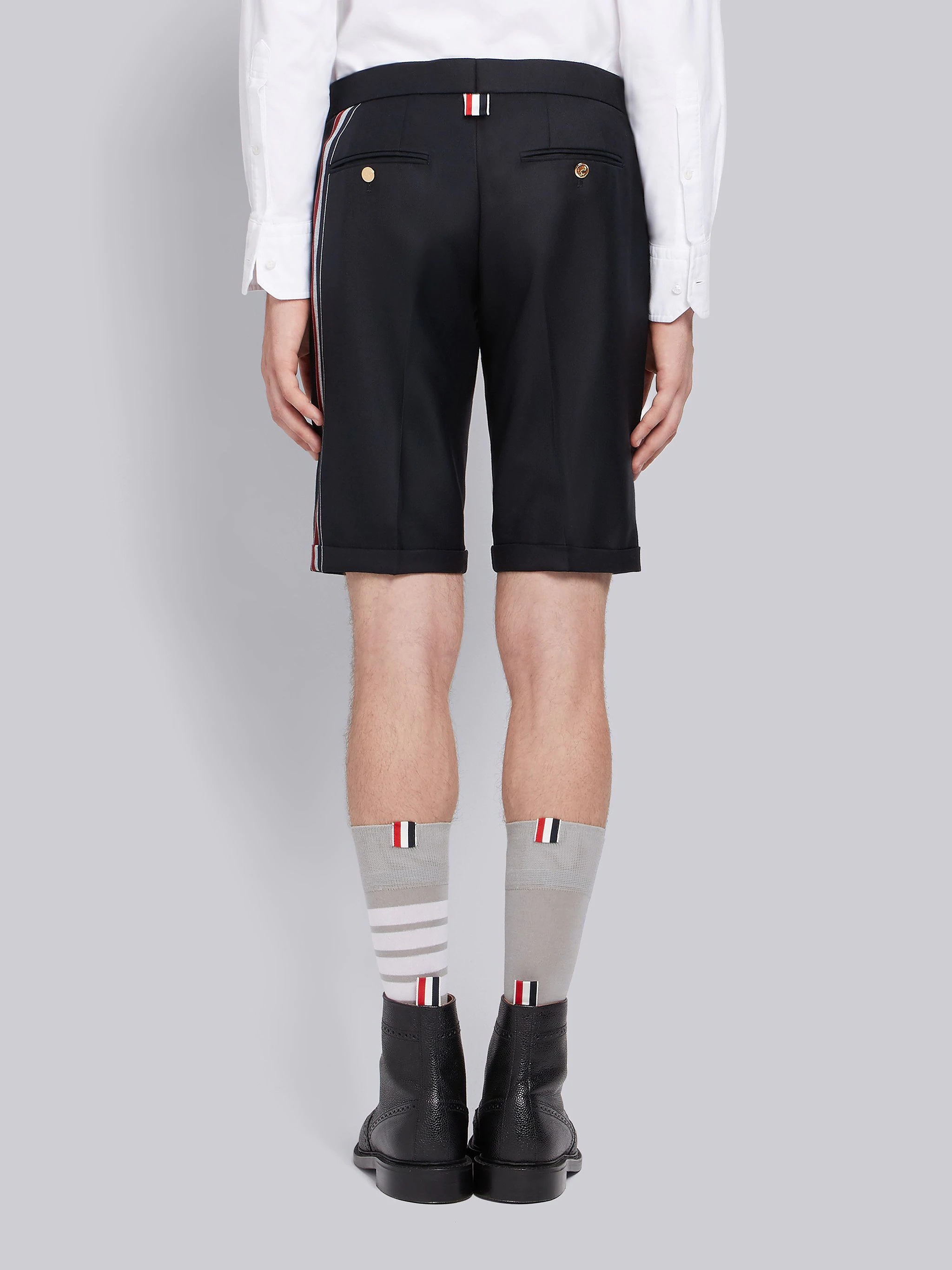 Engineered Side Seam Stripe Solid Wool Twill Skinny Shorts - 3