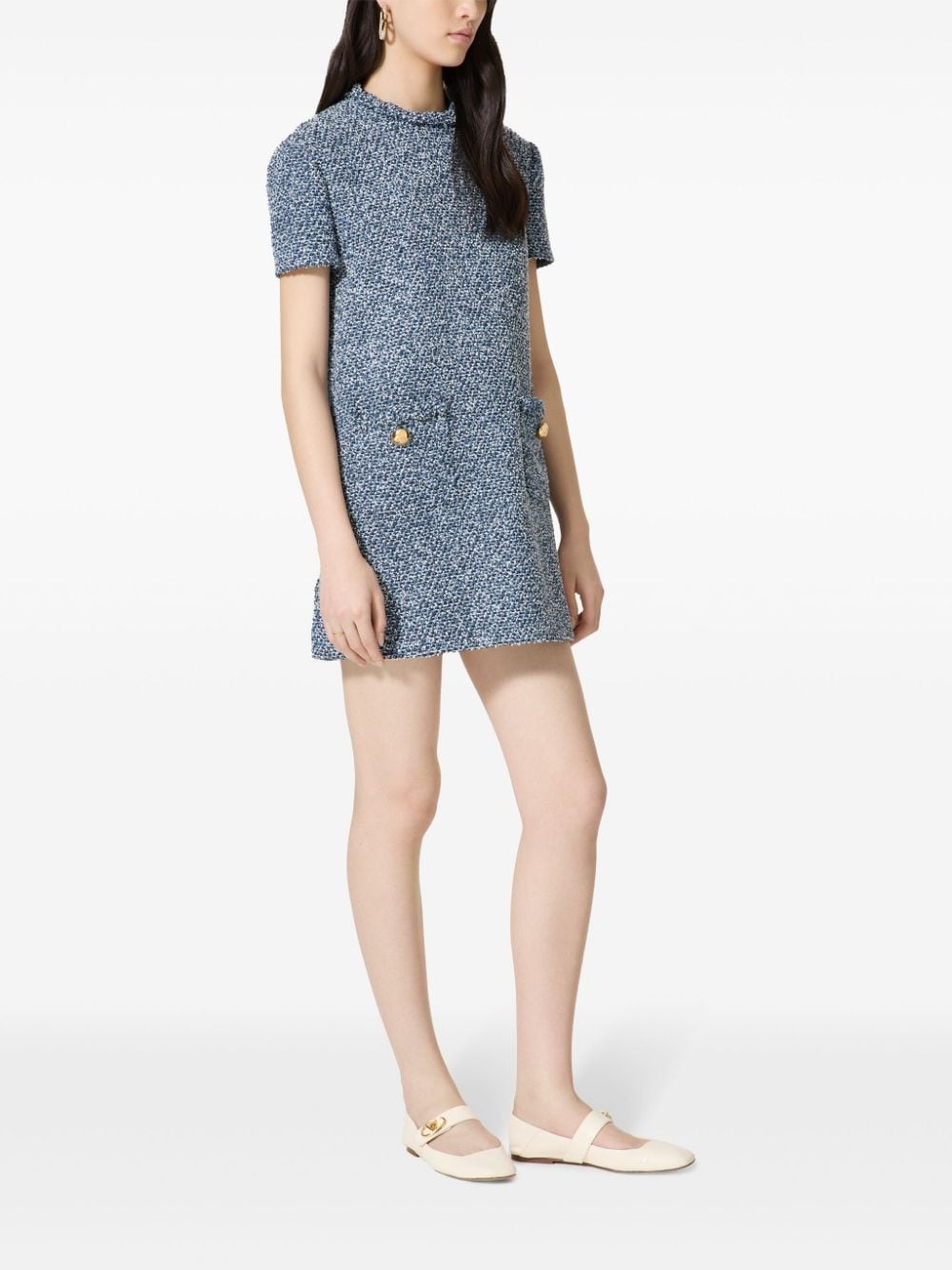 short-sleeve tweed minidress - 3