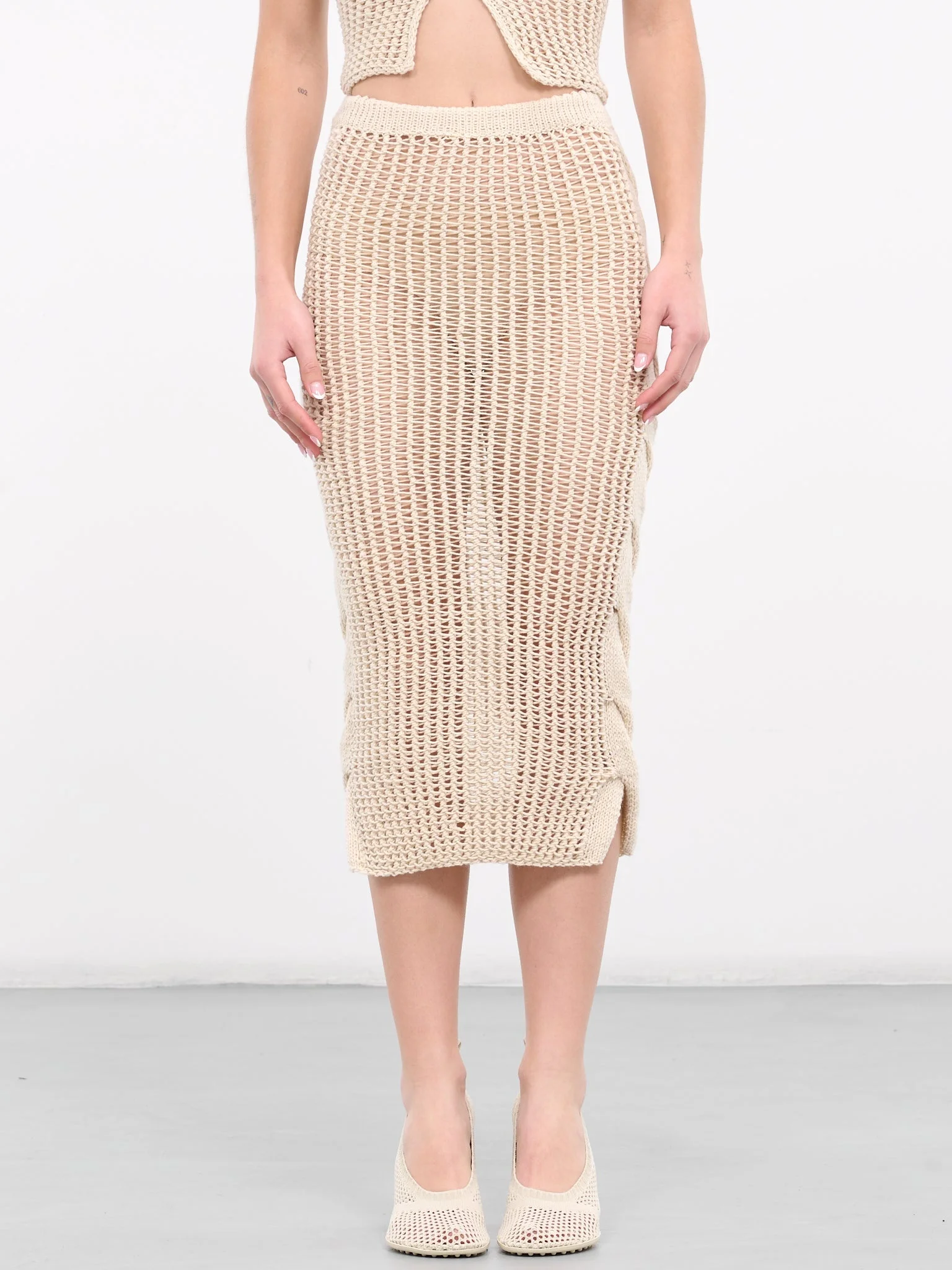 Open Knit Midi Skirt - 1