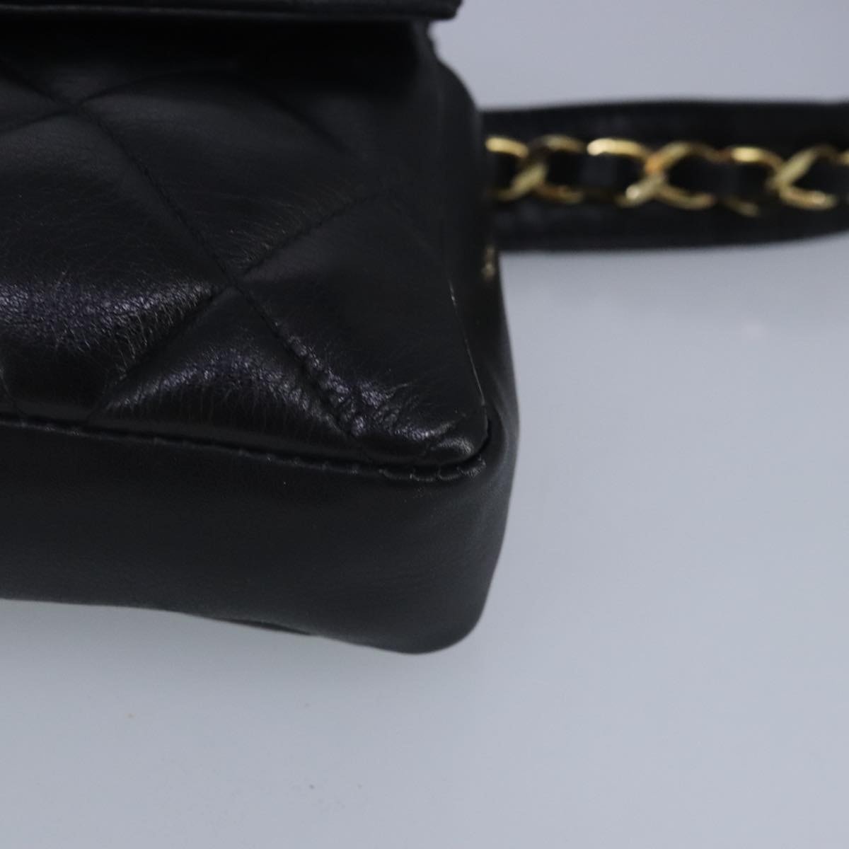CHANEL Matelasse Chain Waist Bag Lamb Skin Black Gold CC - 16